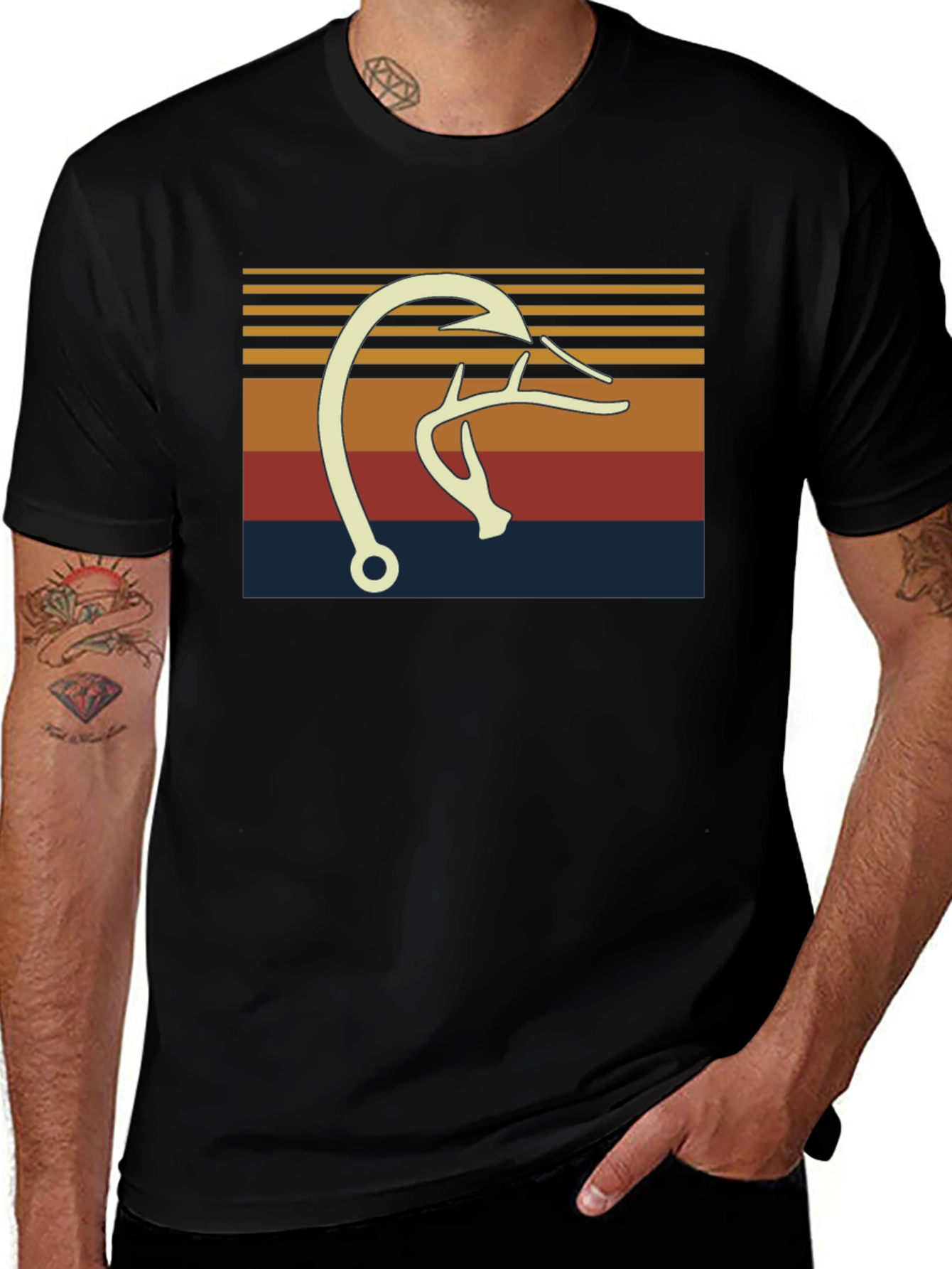 Variant 19 of Retro Fishing Hook & Deer Antler Graphic Tee