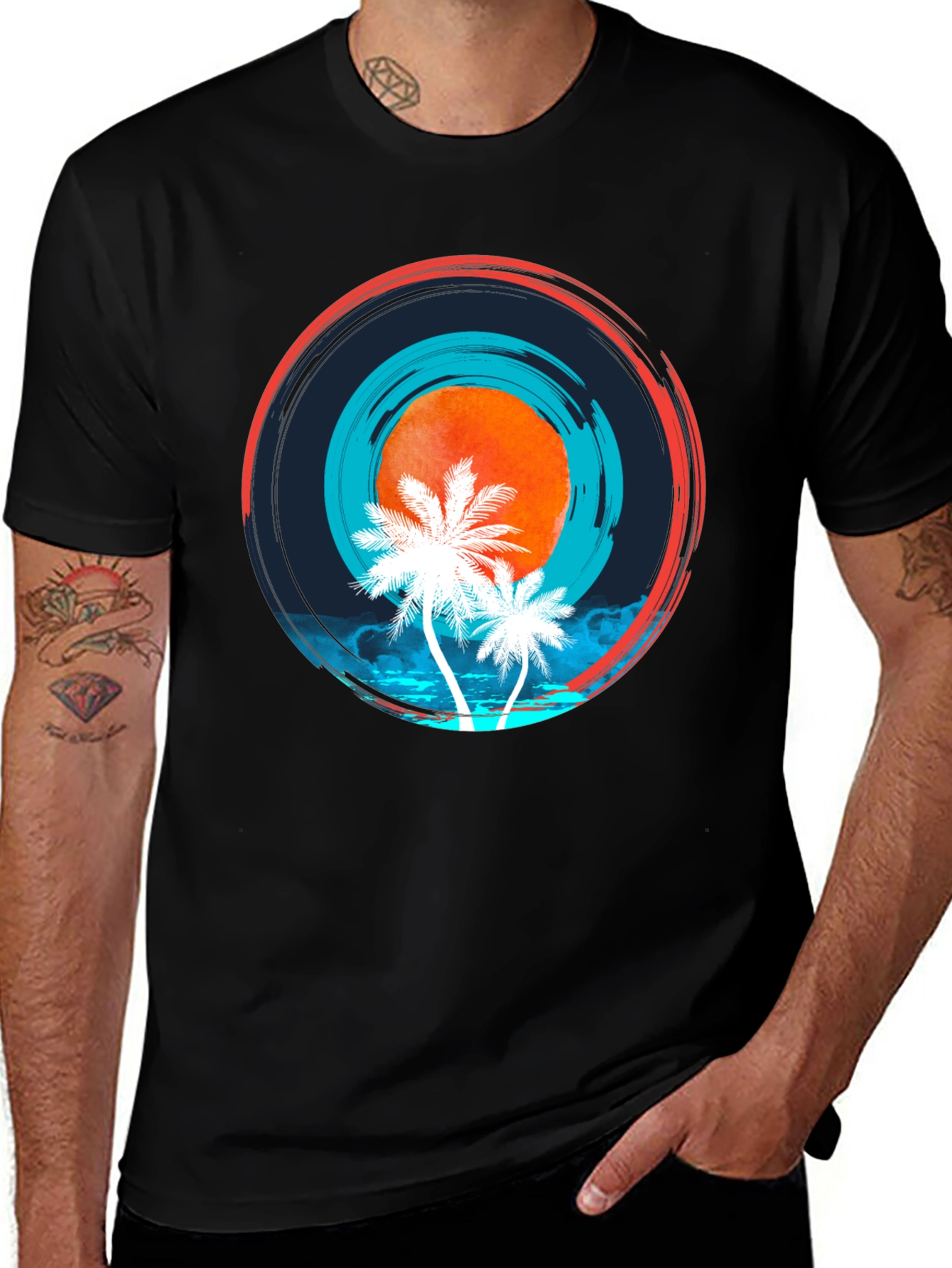 Tropical Palm Tree Sunset Graphic Tee