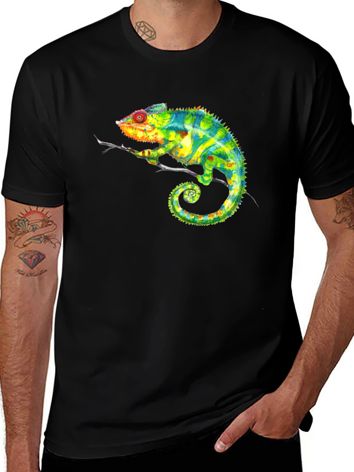 Variant 27 of Chameleon Graphic Tee - Stylish Men's Black T-Shirt