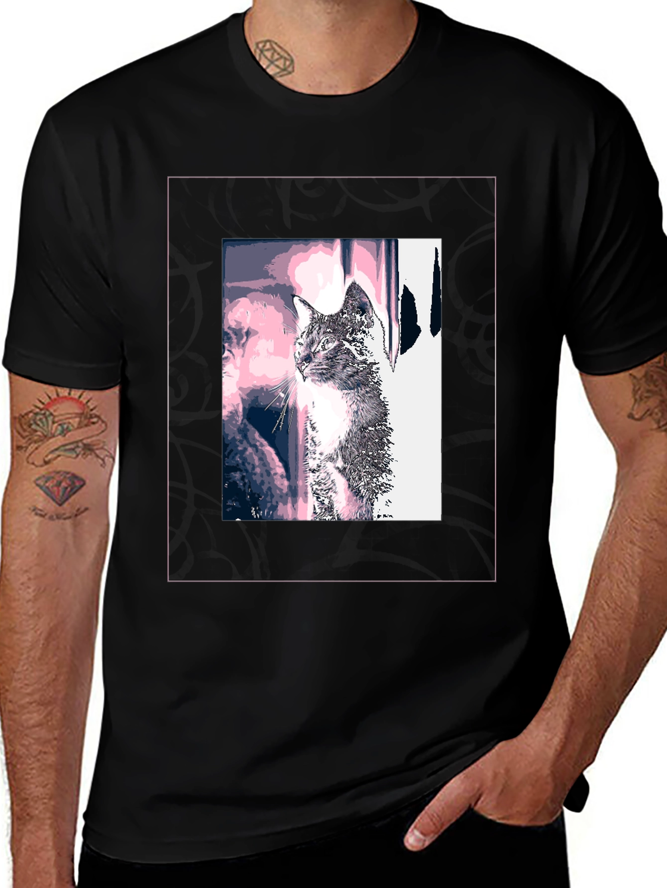 Variant 30 of Cool Cat Graphic Tee - Black Cotton Casual Wear