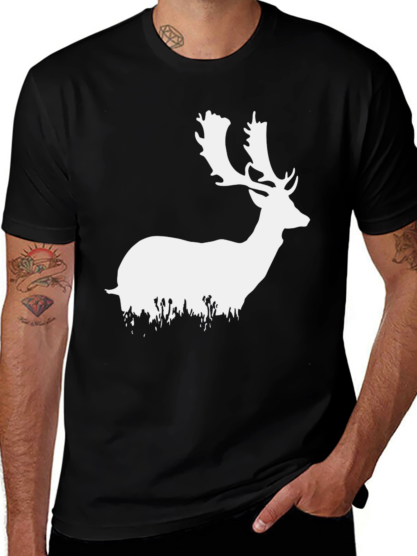 Variant 12 of Deer Silhouette Graphic Tee - Black Cotton Blend