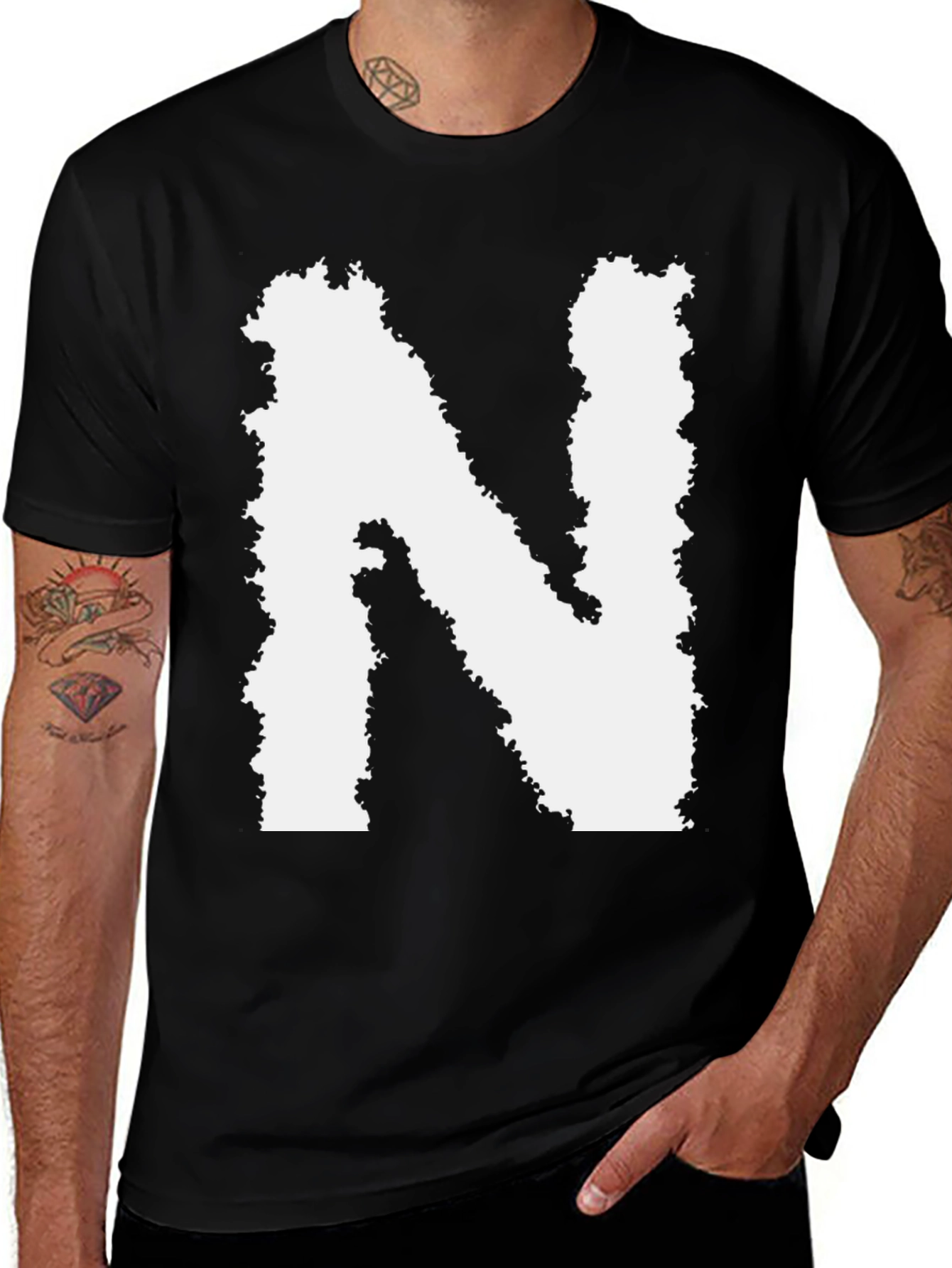Abstract N Letter Tee - Stylish Unisex Black T-Shirt