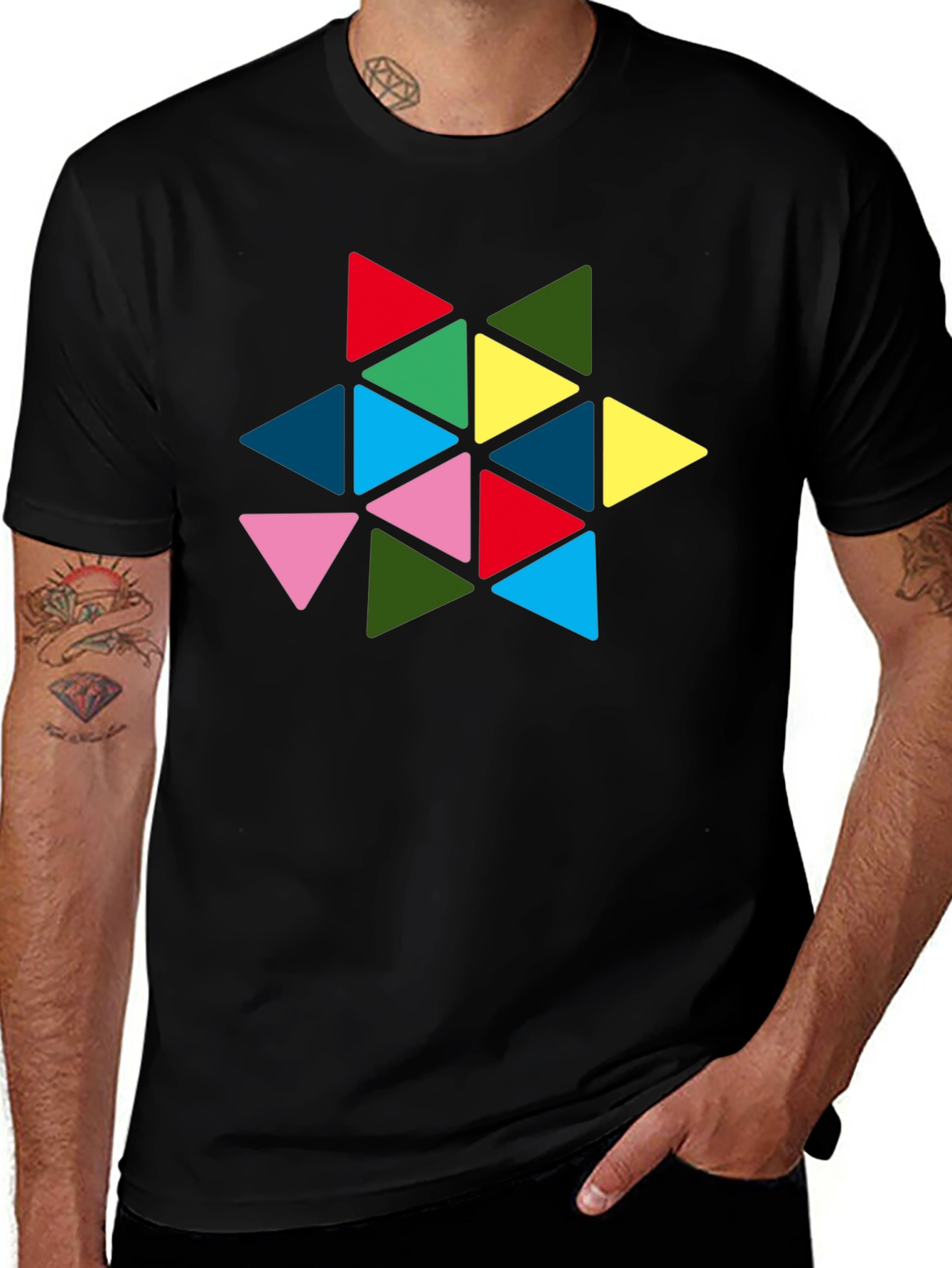Variant 5 of Geometric Triangle Star Graphic Tee - Black