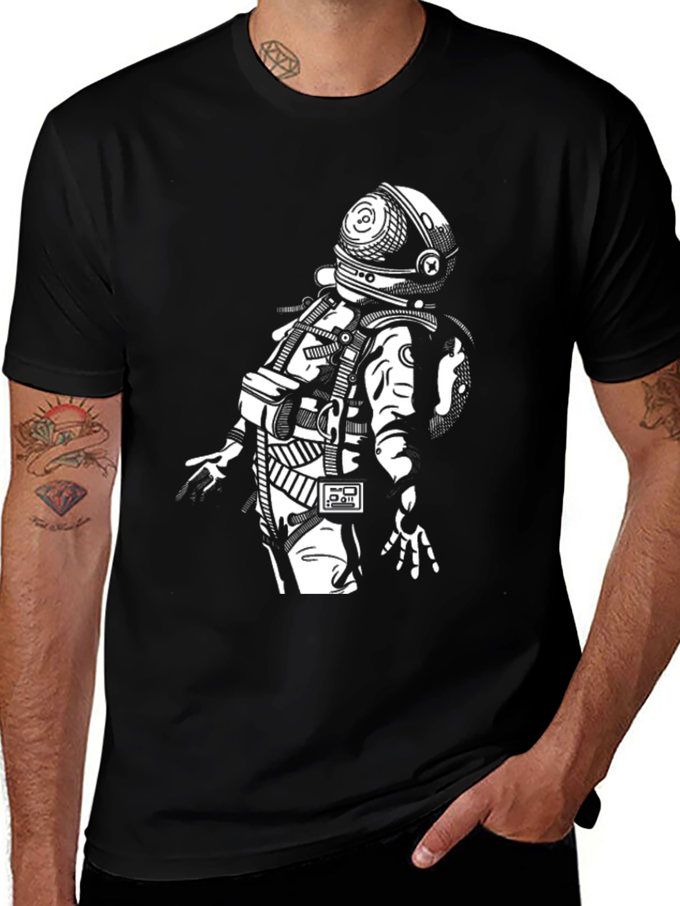 Variant 4 of Astronaut Graphic T-Shirt - Black Cotton Tee