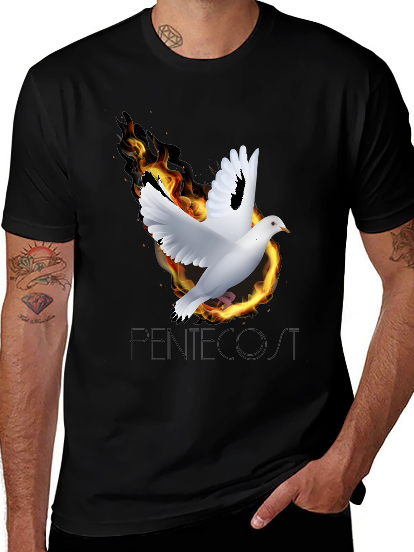 Variant 24 of Dove in Flames Graphic Black T-Shirt