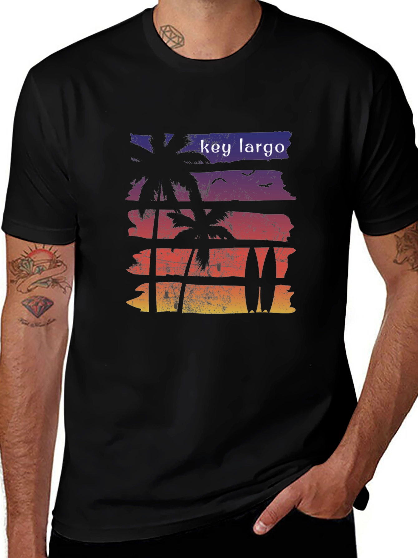 Key Largo Sunset T-Shirt: Retro Surfboard Palm Tee