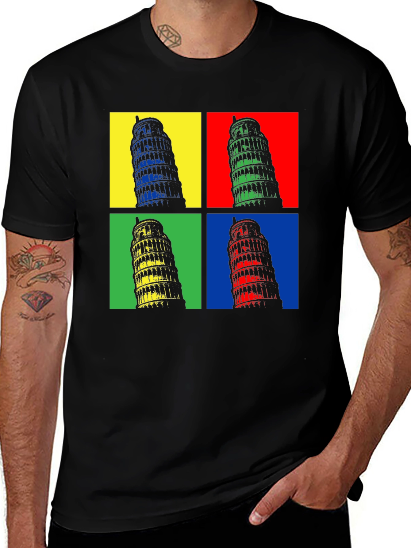 Variant 18 of Leaning Tower Pop Art Black T-Shirt