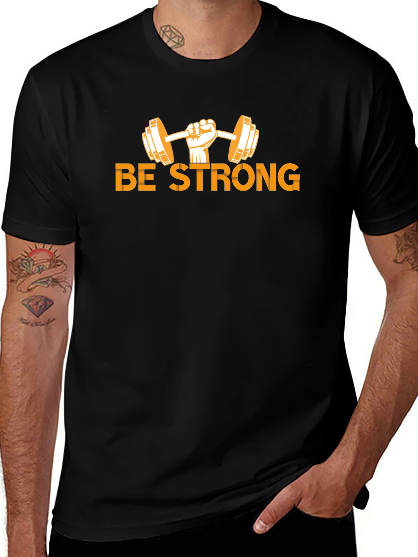 Variant 26 of Be Strong Black T-Shirt - Workout Motivation Tee