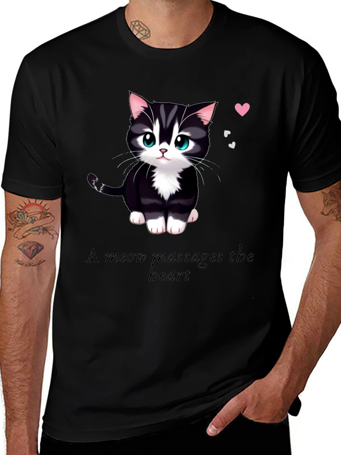 Variant 9 of Cute Cat Heart T-Shirt - A Meow Massages The Heart!
