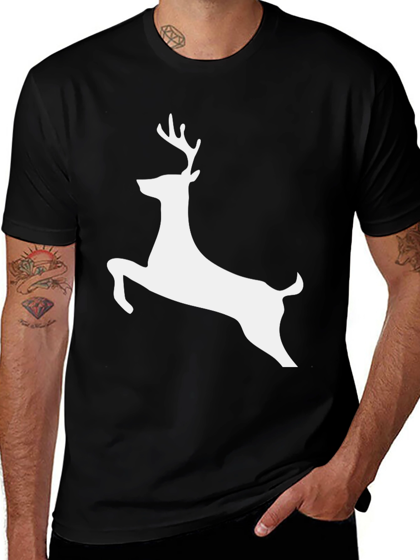 Variant 3 of Deer Graphic Tee - Black Cotton Blend Shirt