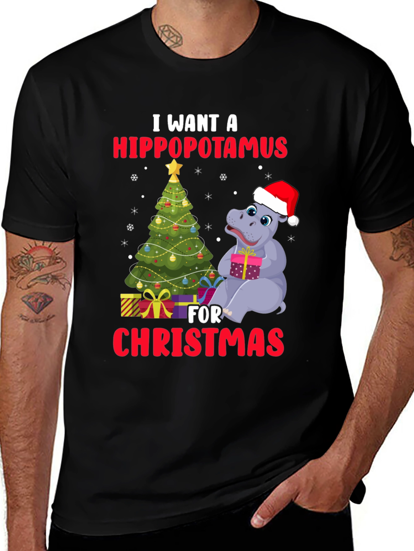 Hippopotamus Christmas T-Shirt