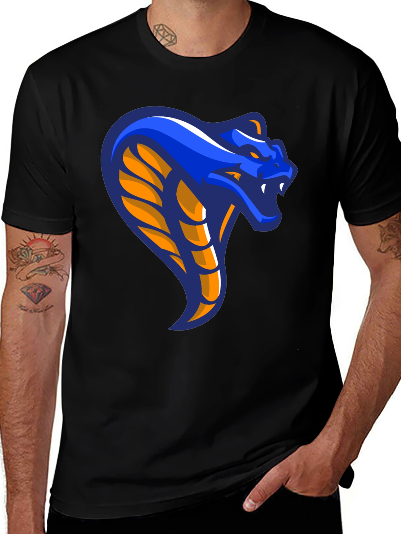 Variant 28 of Cobra Graphic Tee - Bold Blue & Gold Serpent Design