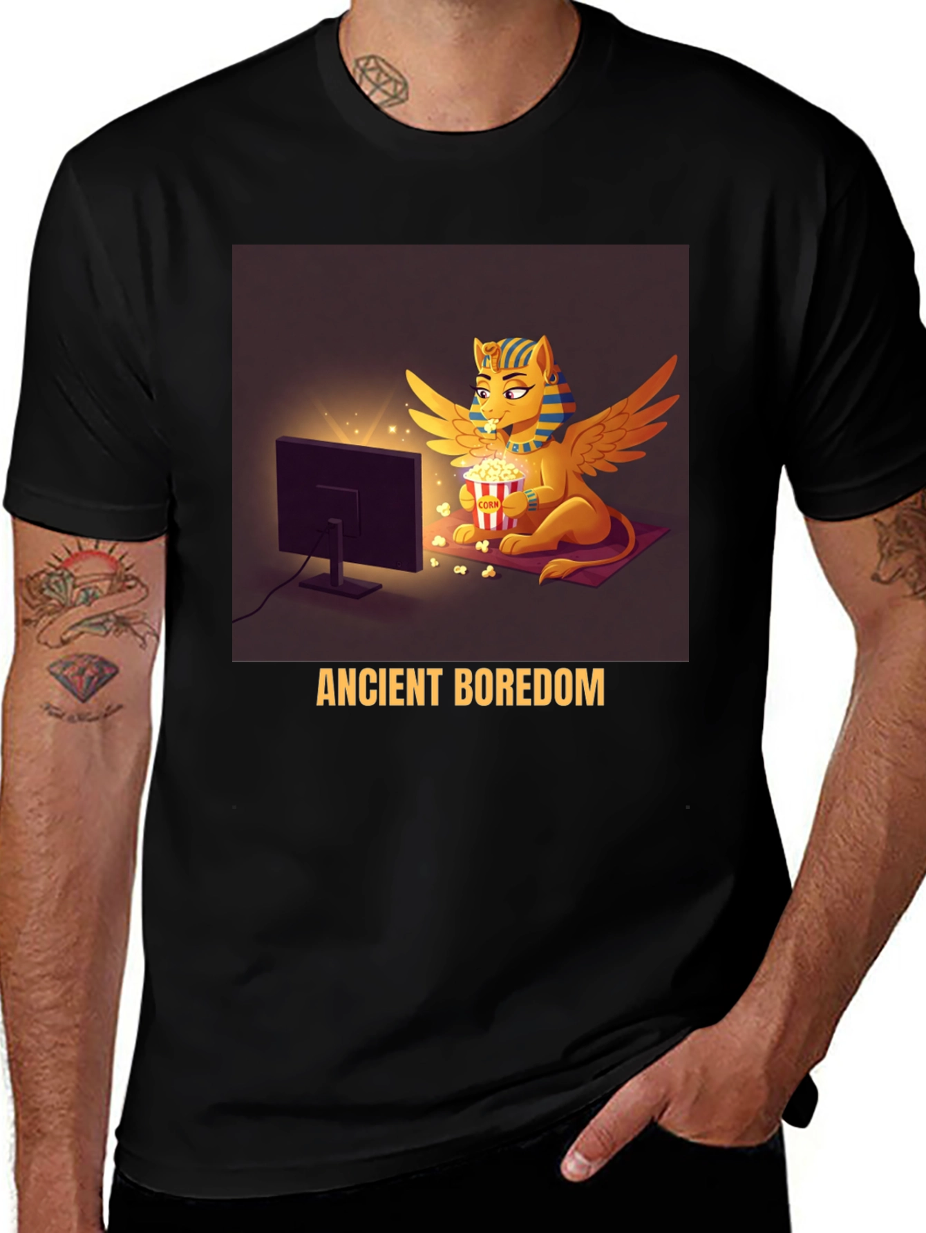 Variant 23 of Ancient Boredom T-Shirt - Egyptian Sphinx Watching TV