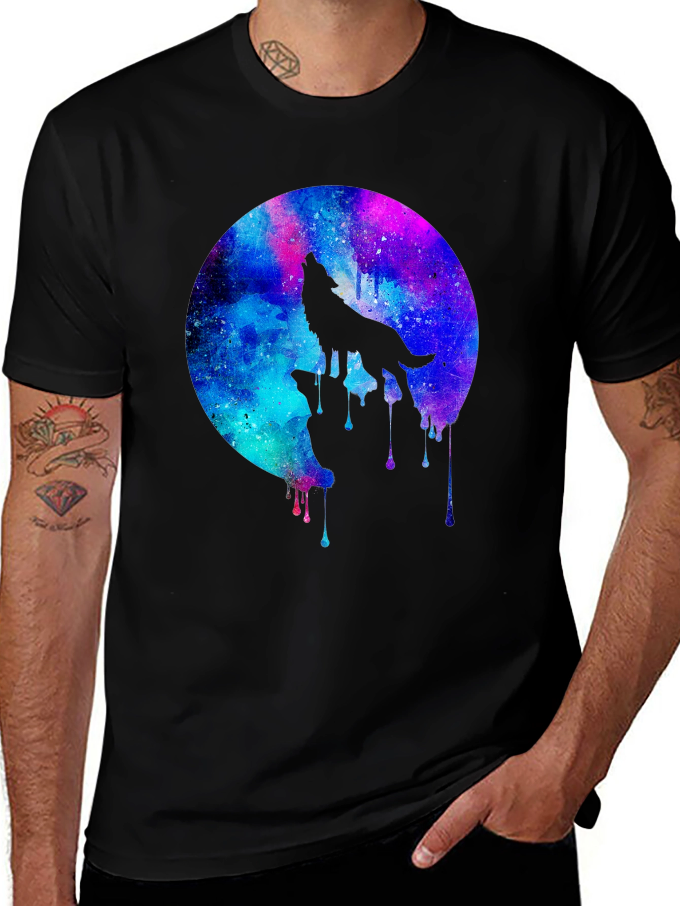 Variant 7 of Wolf Galaxy T-Shirt - Men's Black Graphic Tee