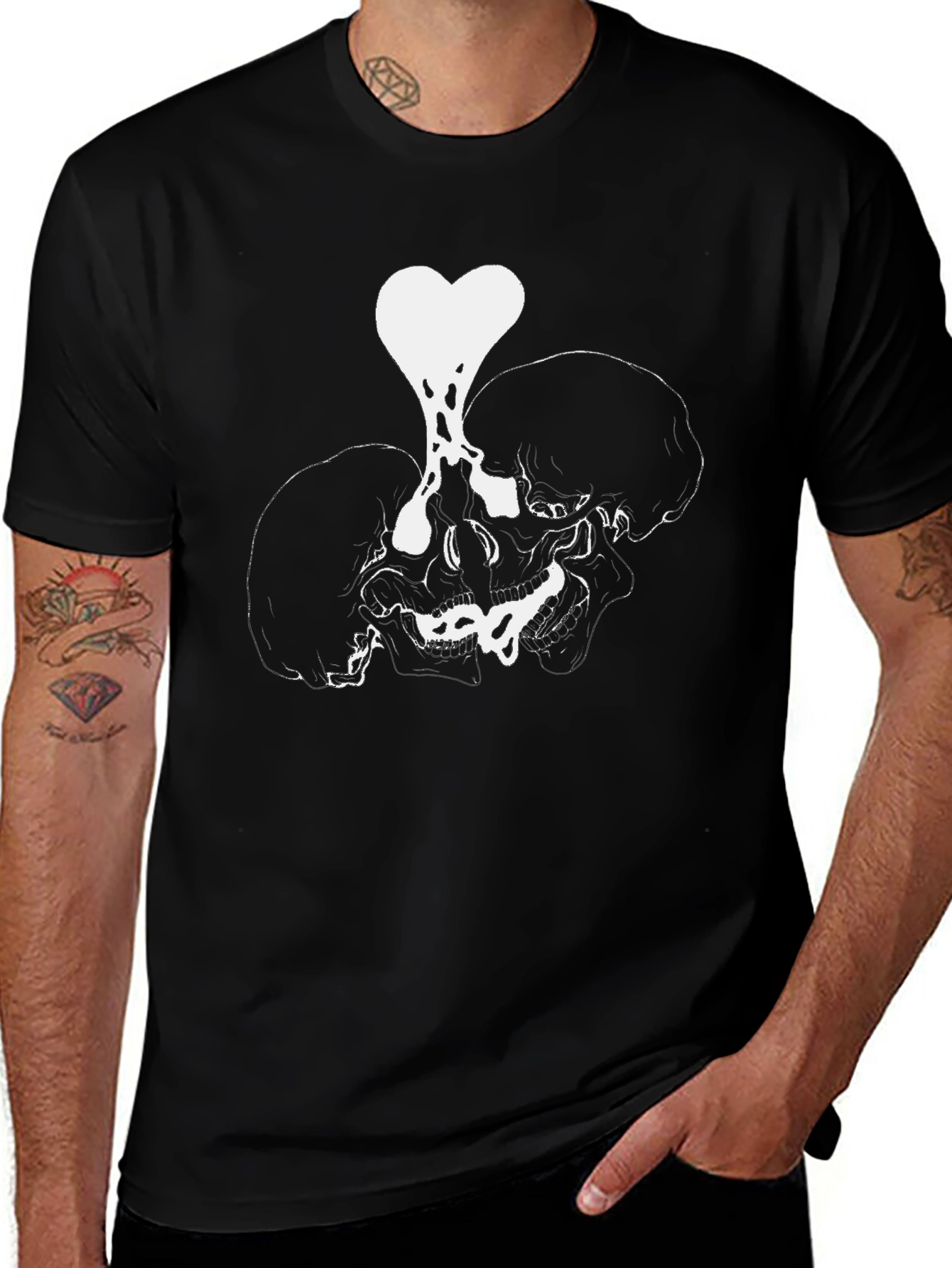 Black Skull Heart Graphic Tee - Black main image