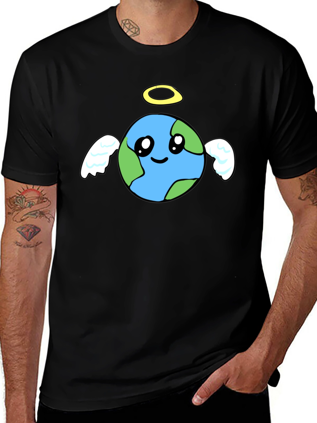 Angel Earth Graphic Black T-Shirt