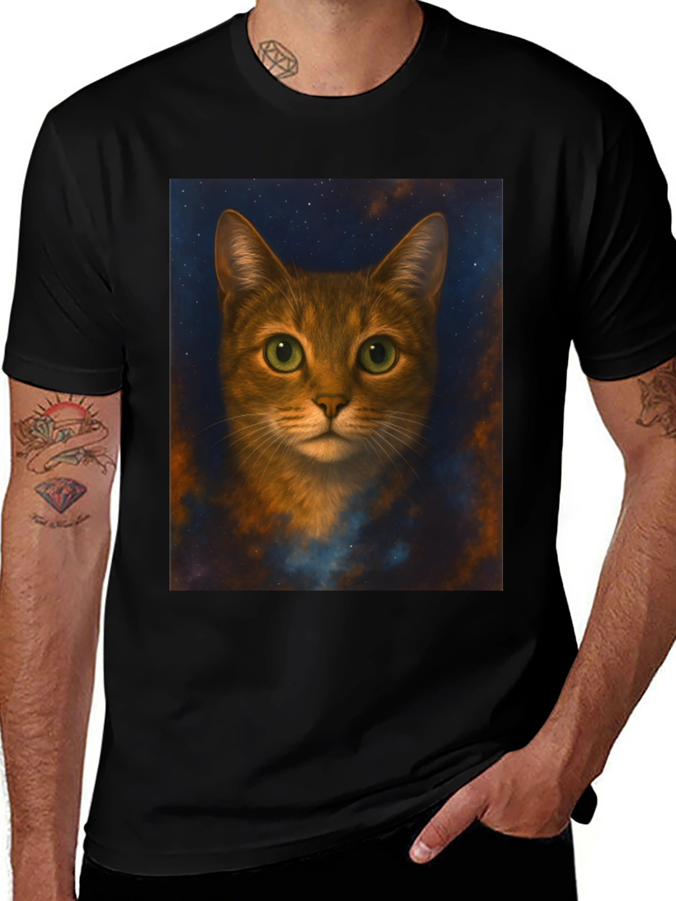 Variant 5 of Cosmic Cat Portrait Tee - Stylish Graphic Print