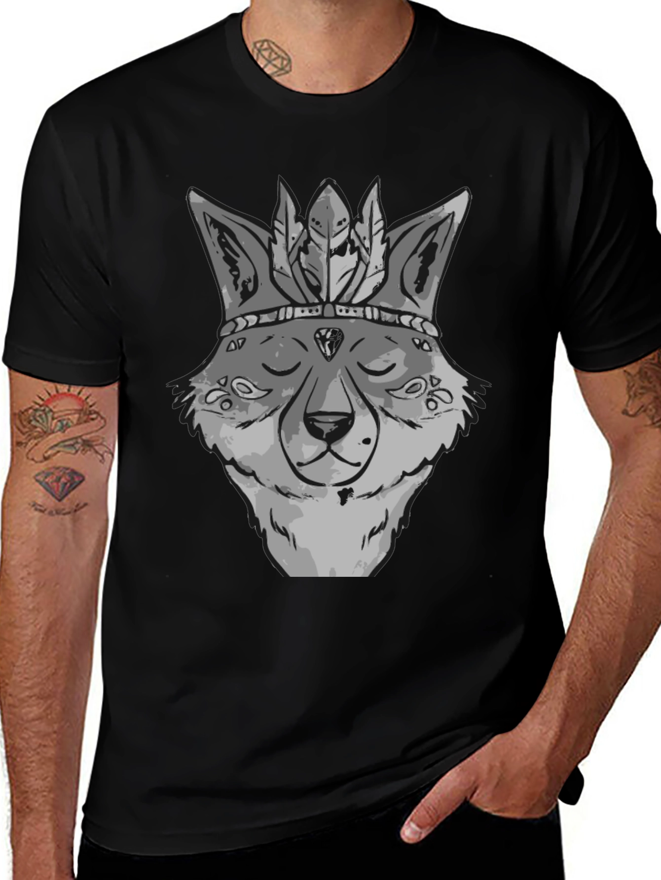 Variant 30 of Wolf Headdress Graphic Tee - Black