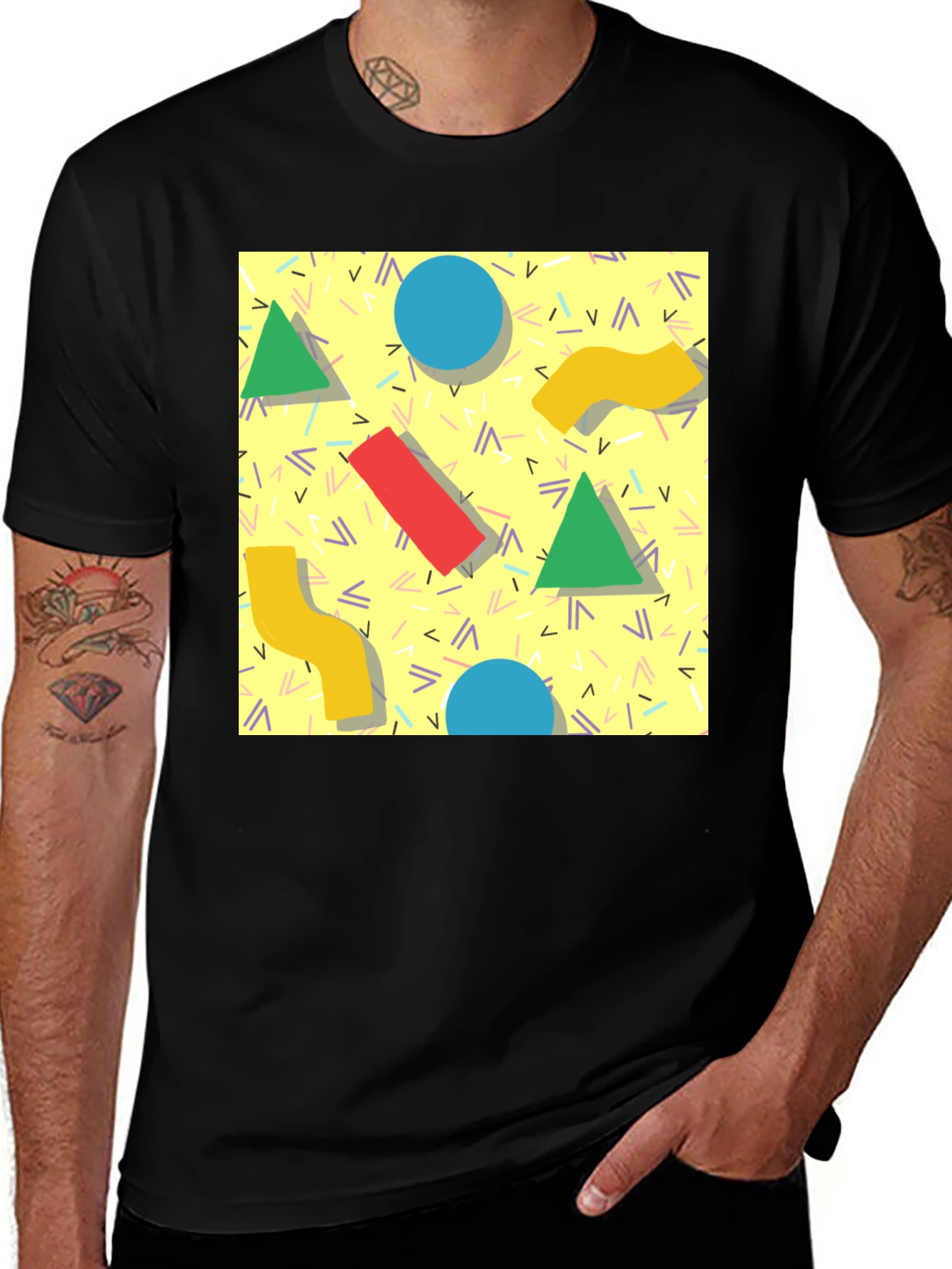 Variant 24 of Retro 90s Pattern T-Shirt - Black