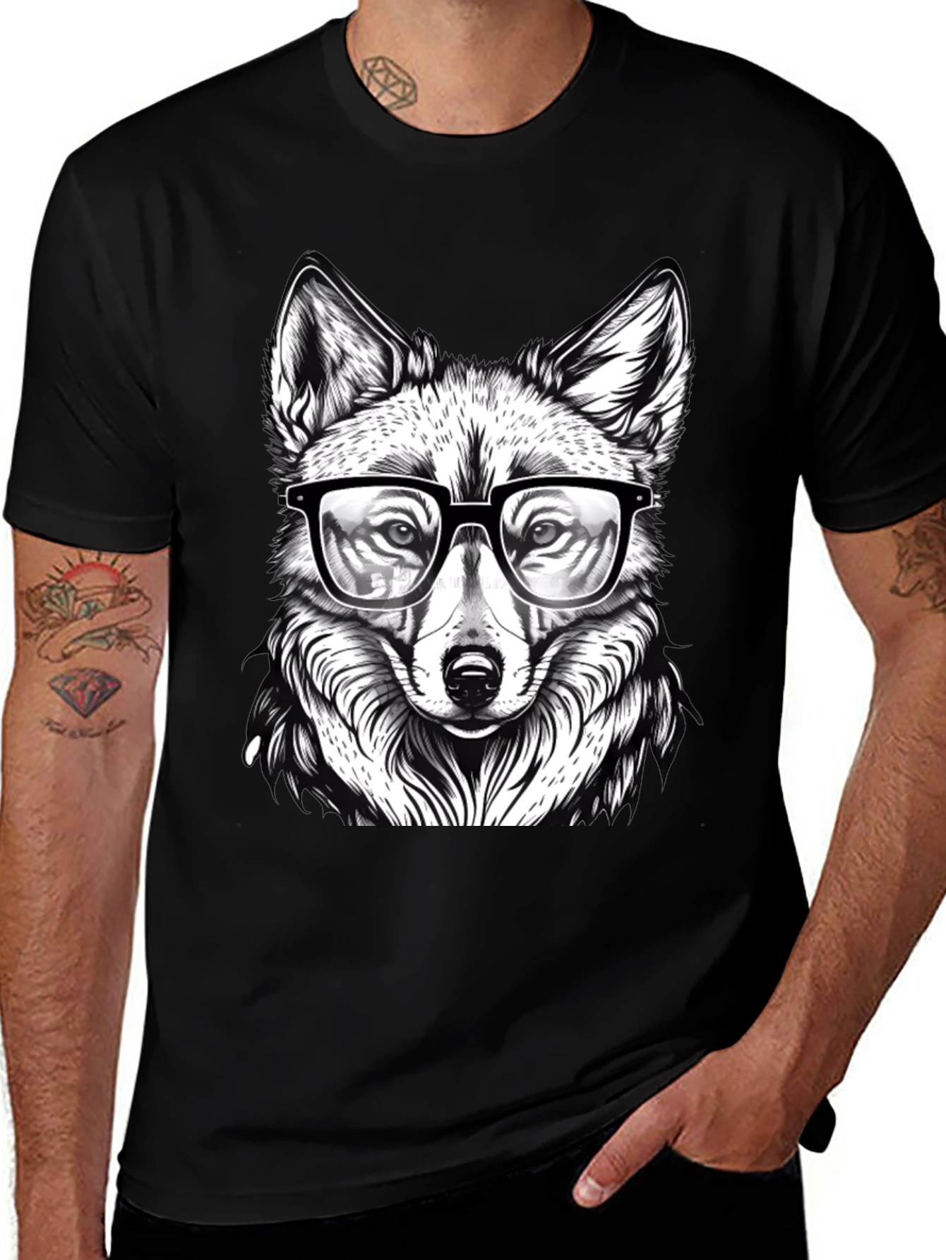 Variant 8 of Hipster Fox Graphic Tee - Cool & Stylish Black T-Shirt