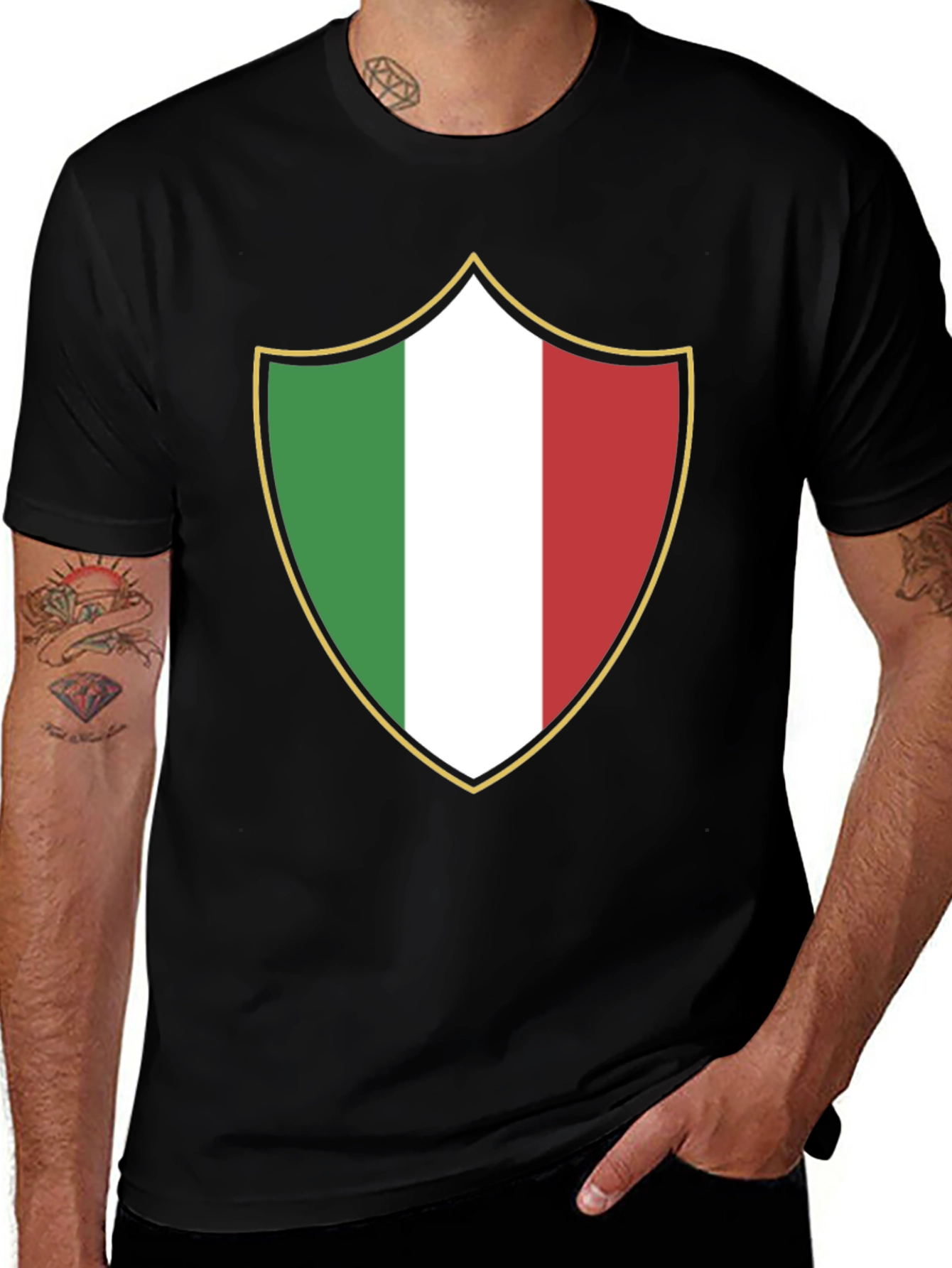 Italian Flag Shield Graphic Tee - Black