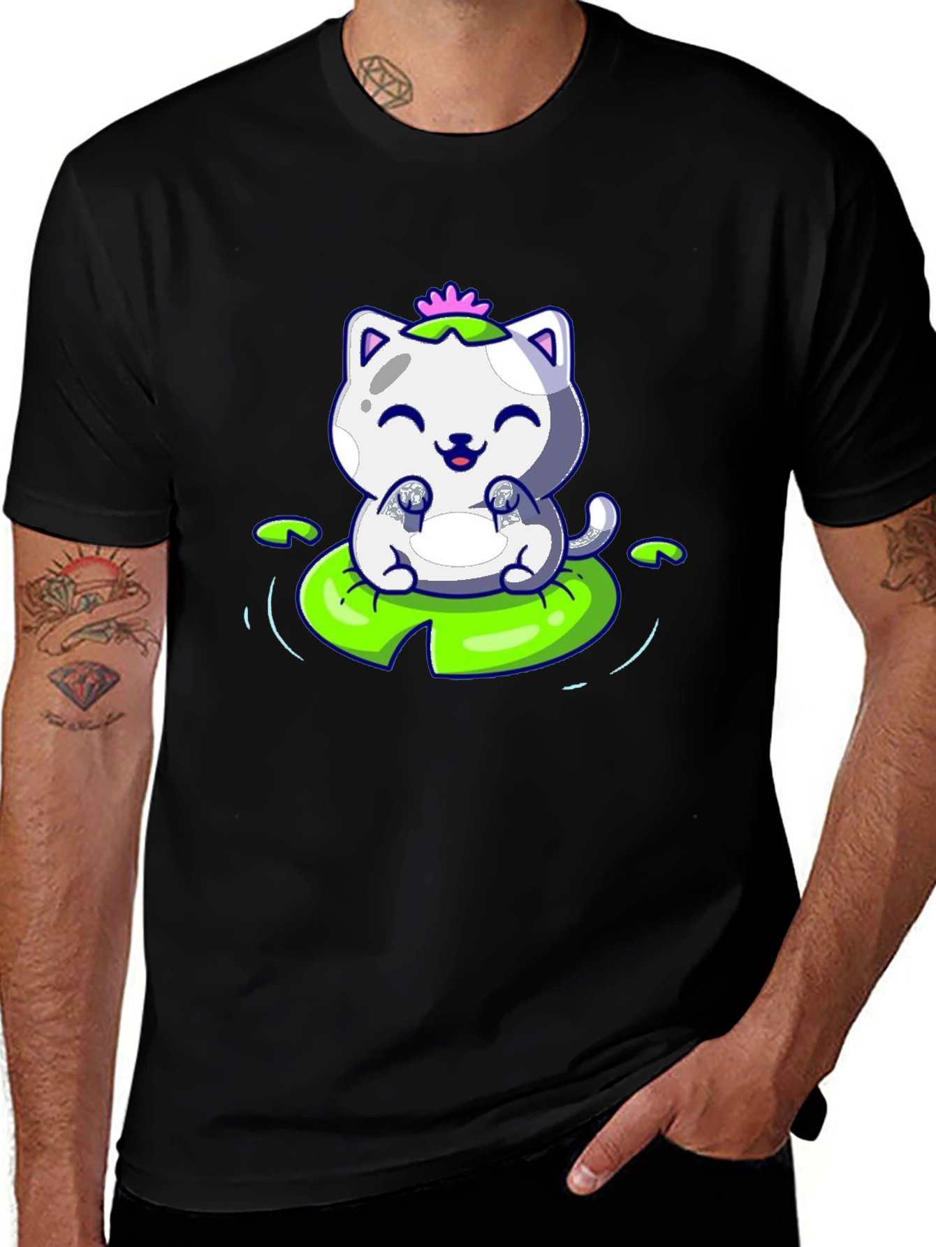 Variant 7 of Cute Cat Lotus Pad Graphic T-Shirt
