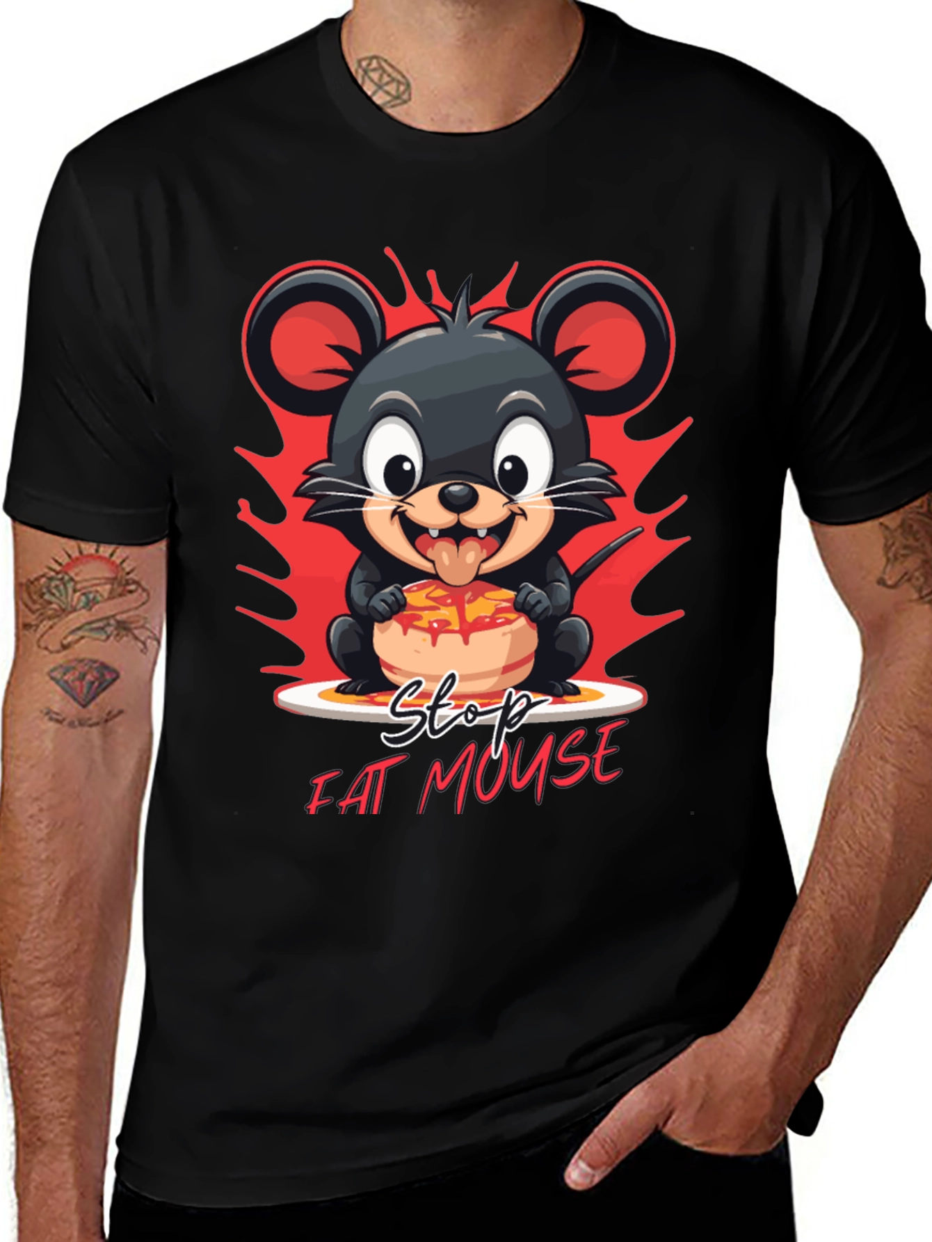 Variant 23 of Stop Fat Mouse Graphic Tee - Black