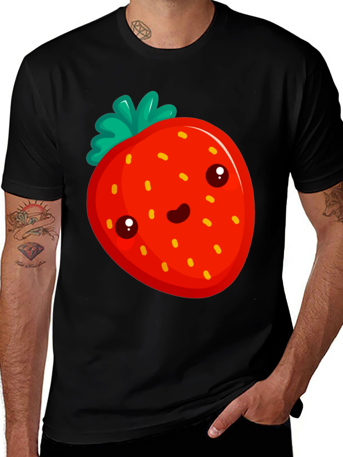 Variant 9 of Cute Strawberry Graphic Tee - Black Cotton Comfort