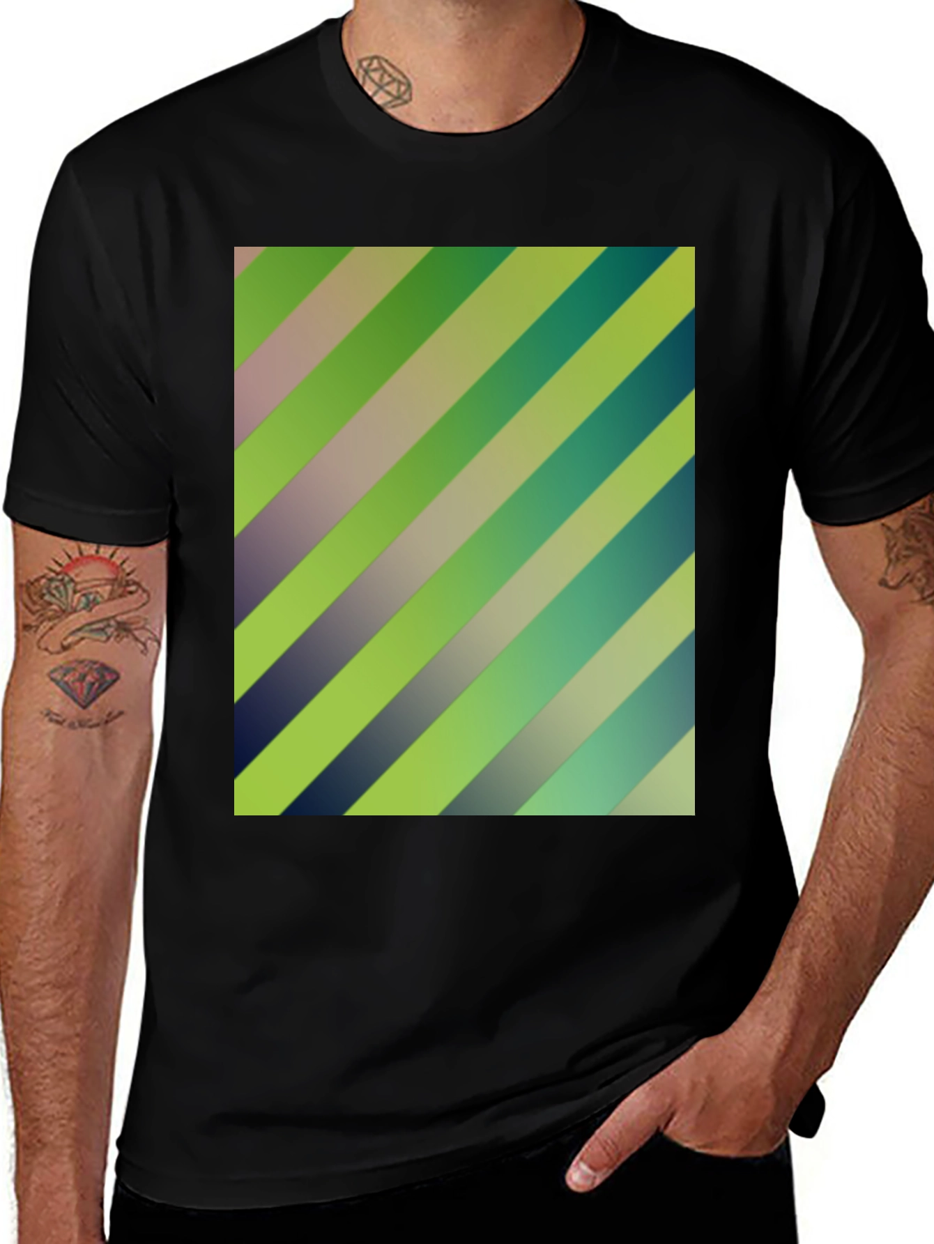 Variant 24 of Striped Graphic Print Men's Black T-Shirt
