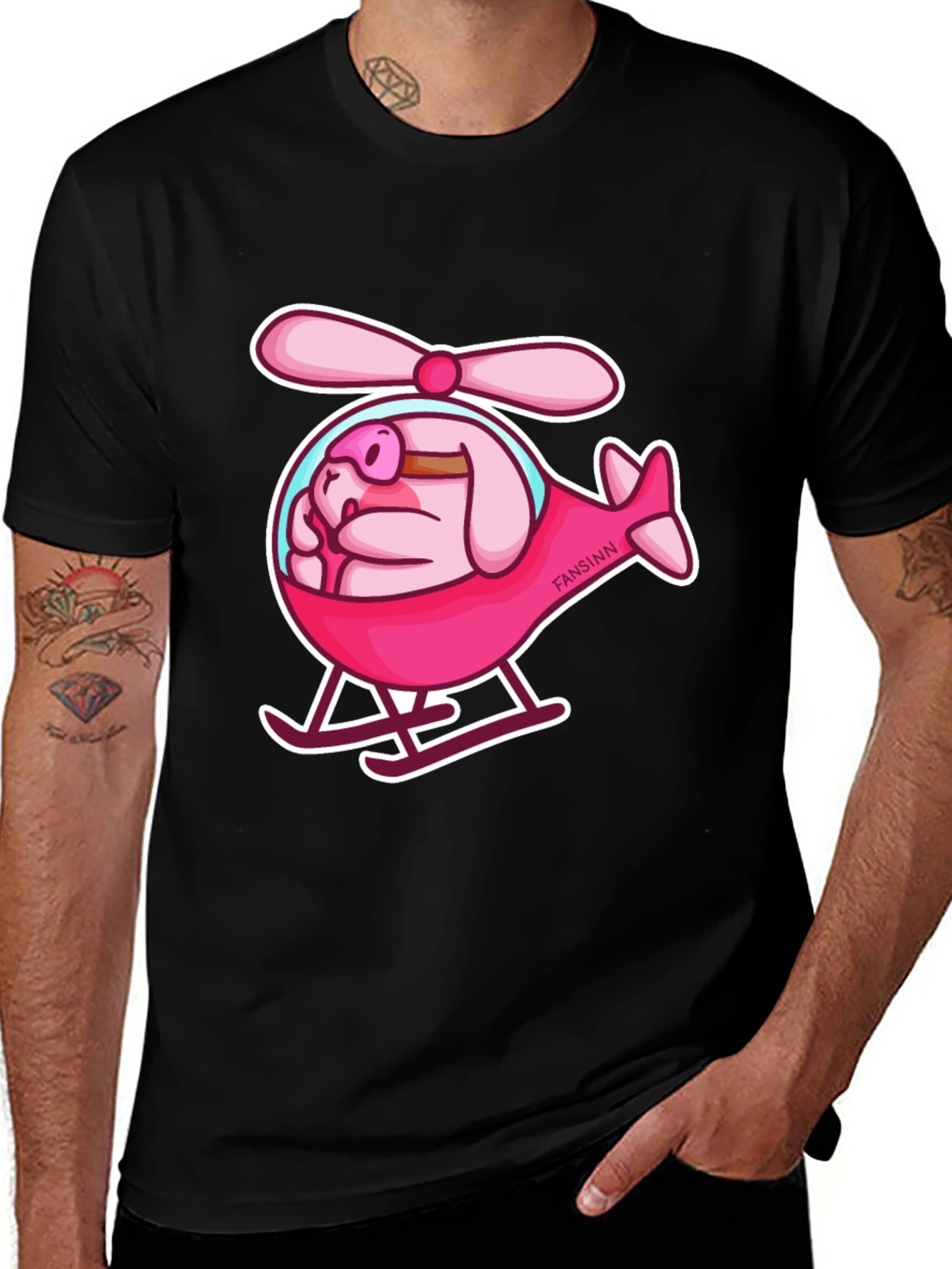 Variant 19 of Pig Helicopter Graphic Tee - Unique & Funny!