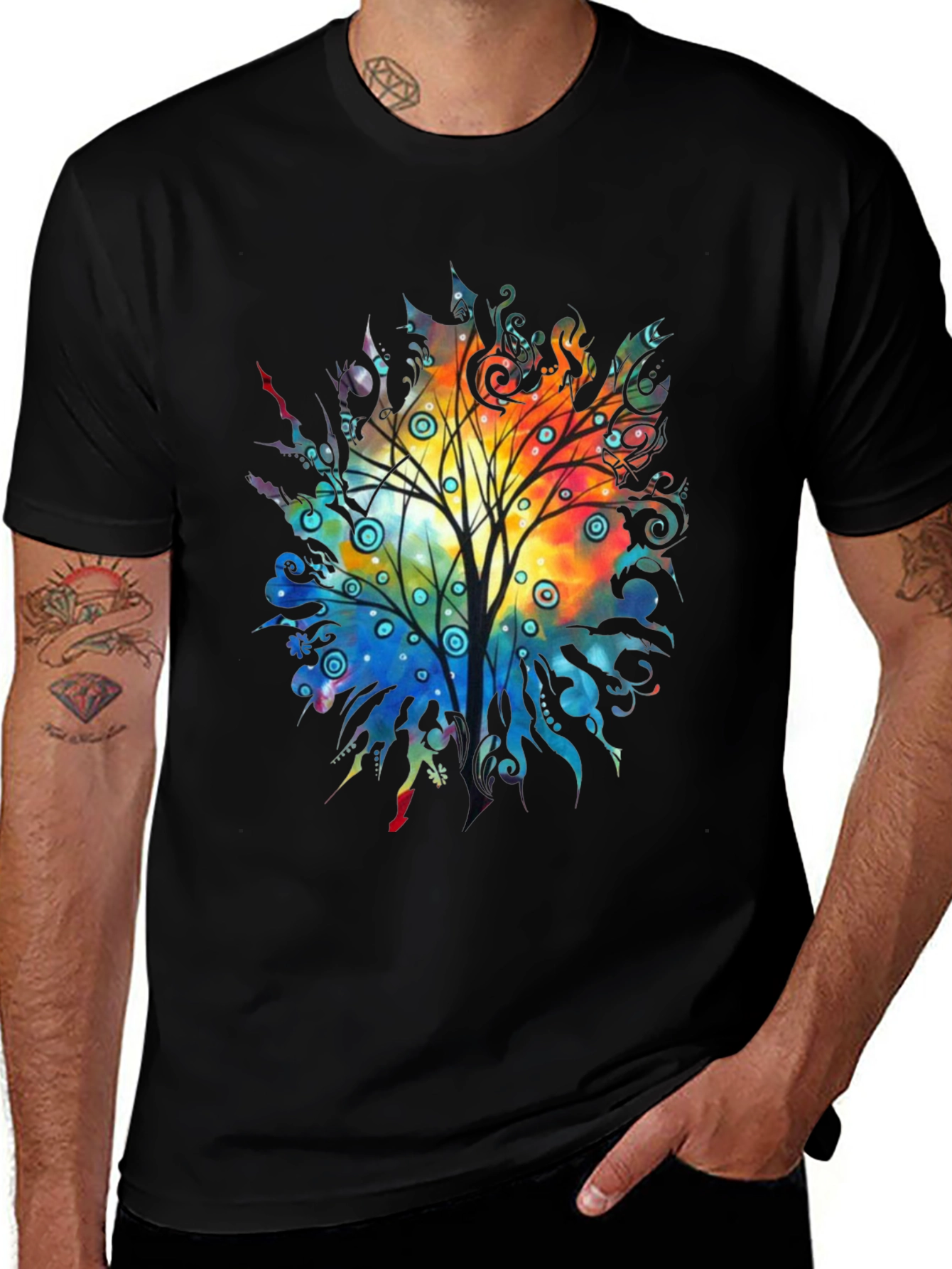 Variant 12 of Colorful Tree Graphic Black T-Shirt