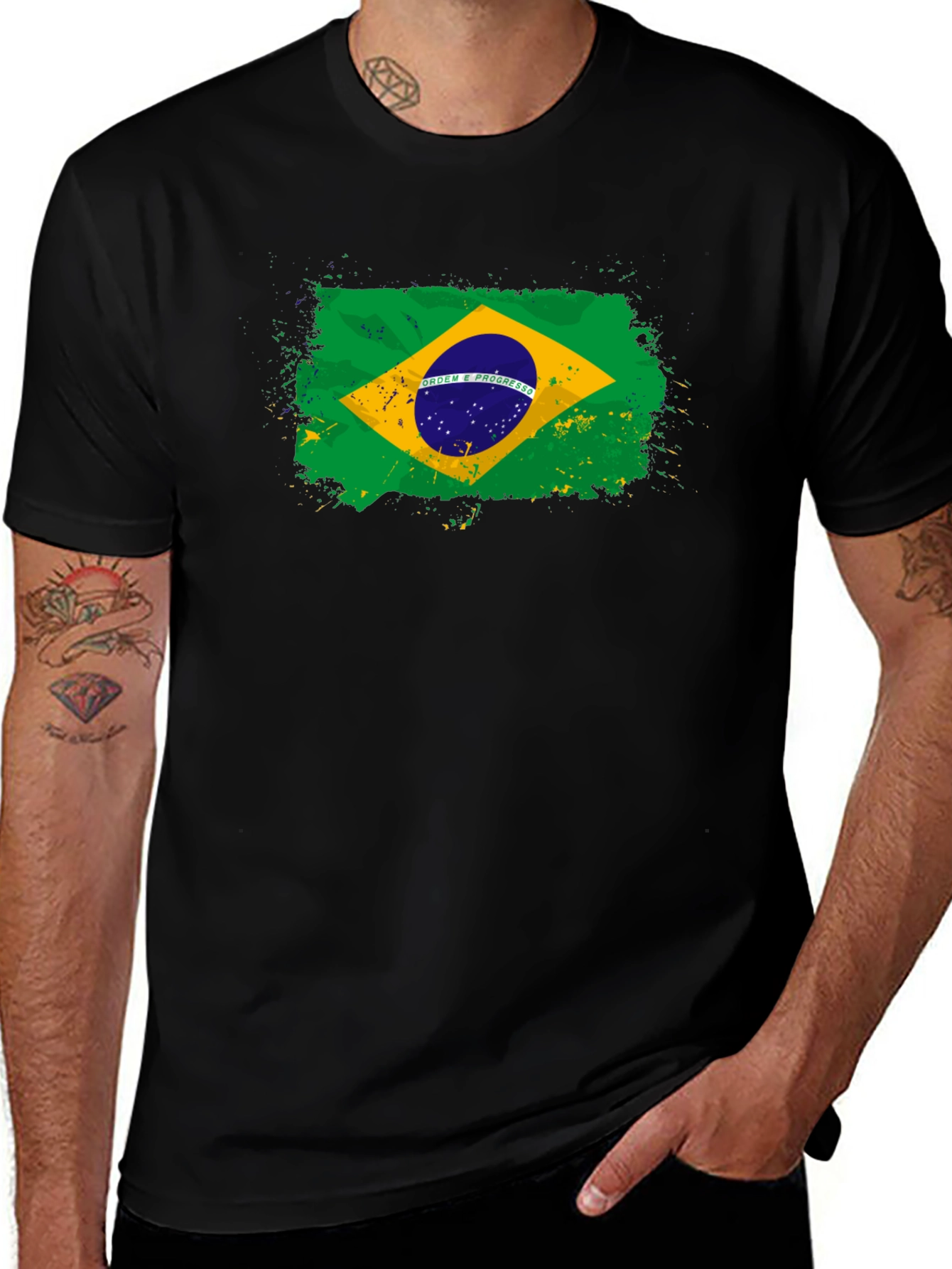 Variant 26 of Brazil Flag Graphic Tee - Black Cotton T-Shirt