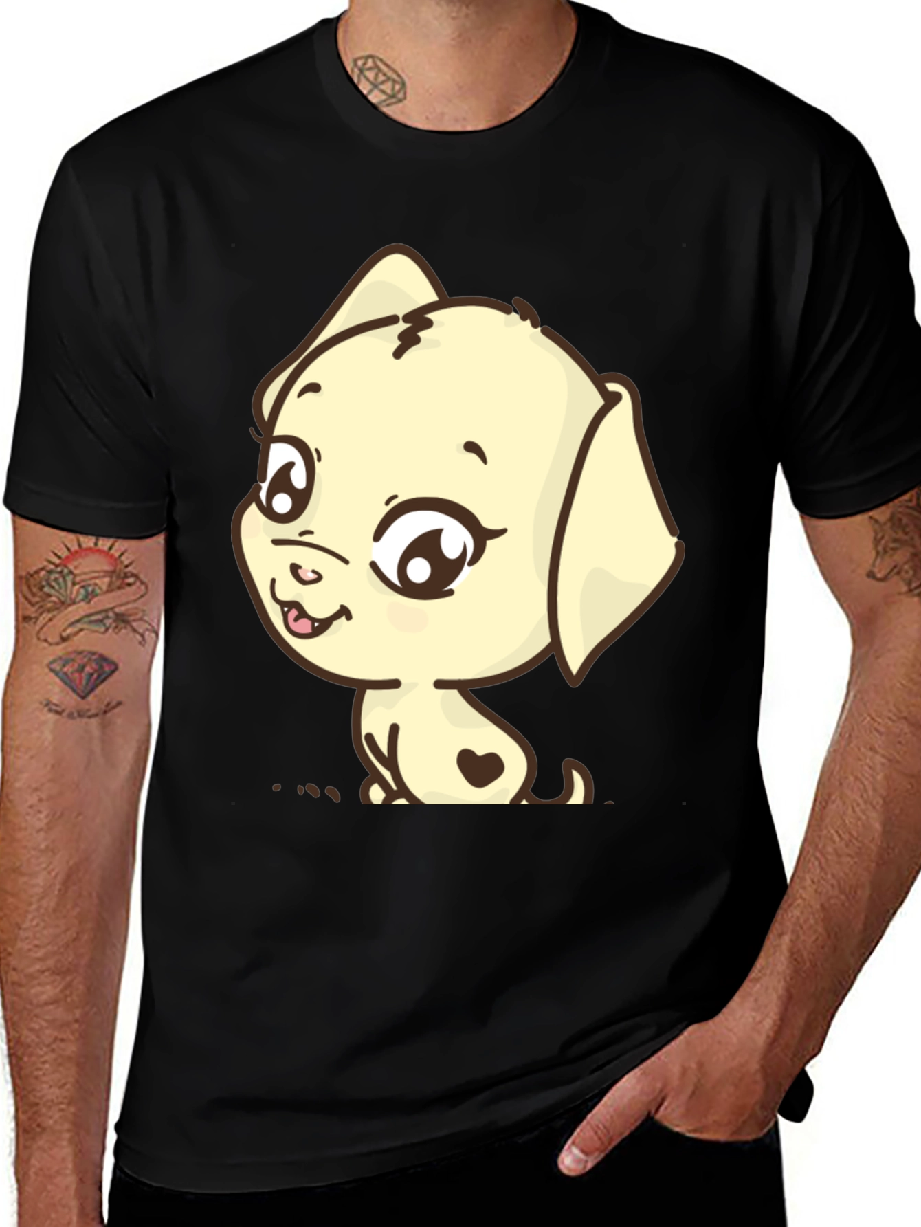 Variant 23 of Cute Cartoon Puppy Graphic Black T-Shirt