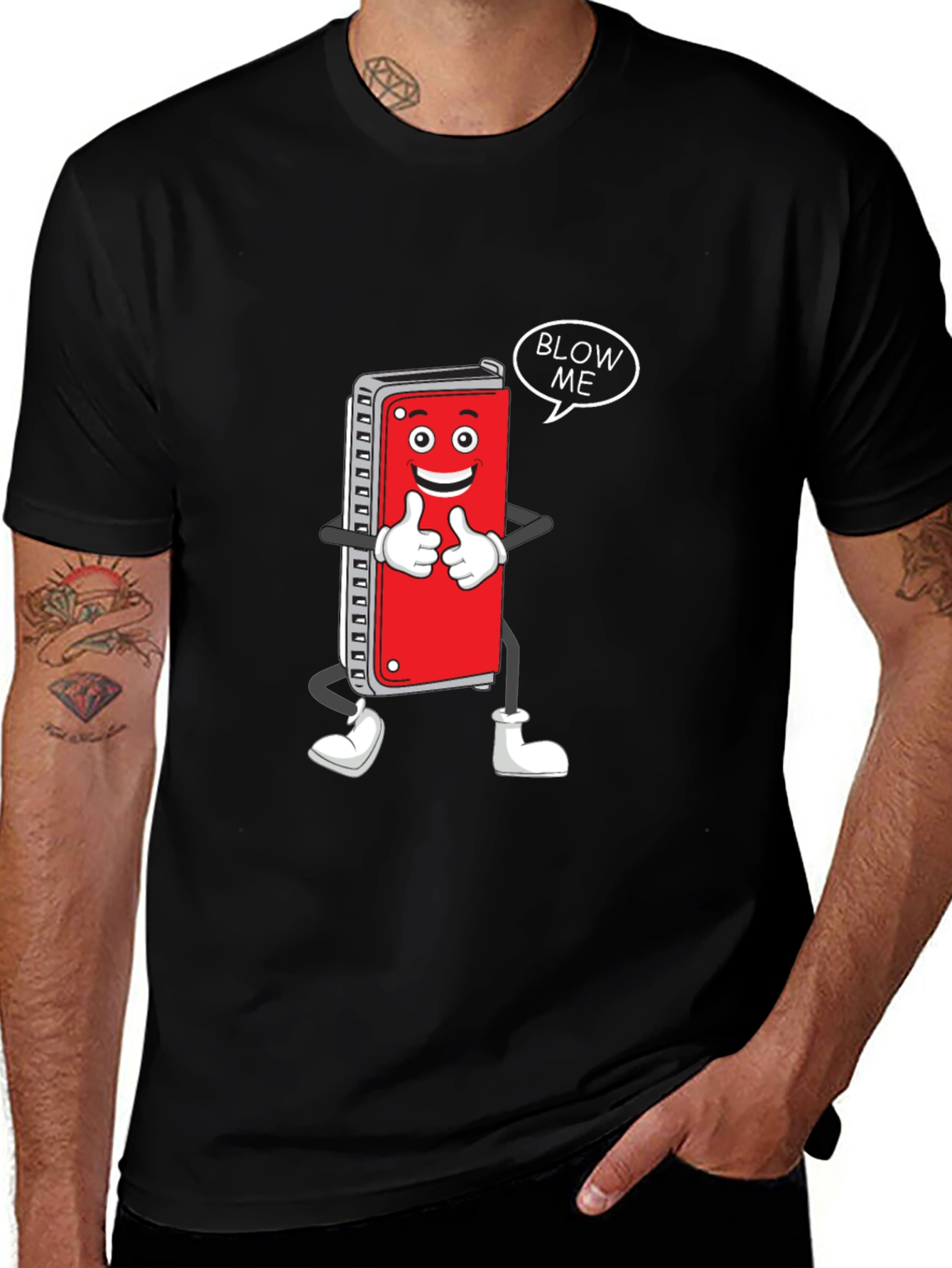 Variant 25 of Harmonica Cartoon Graphic T-Shirt - Blow Me!
