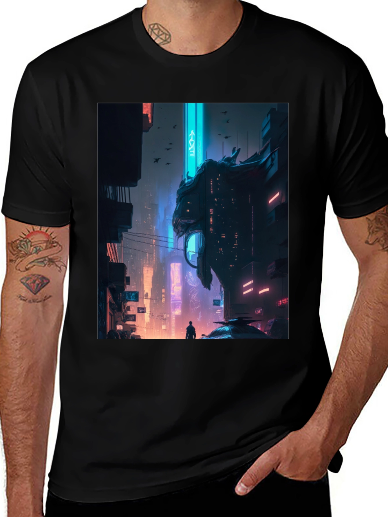 Variant 21 of Cyberpunk Cityscape Graphic Tee