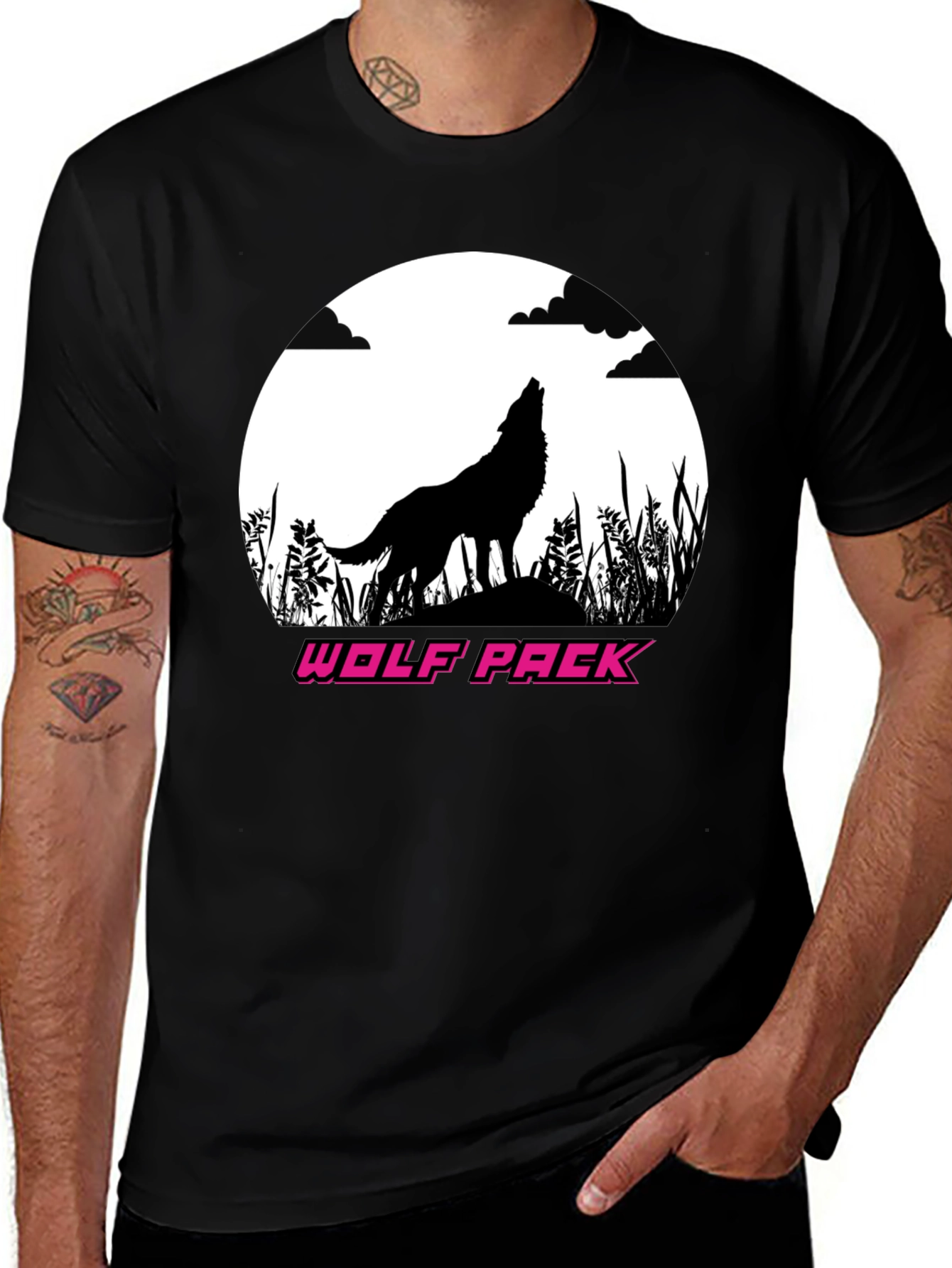Variant 28 of Wolf Pack Graphic Tee - Black T-Shirt
