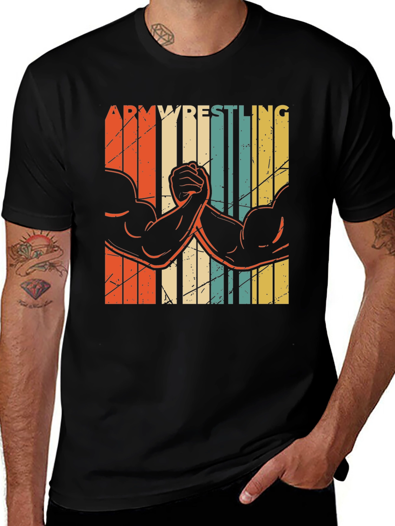 Variant 20 of Arm Wrestling Retro Style Graphic T-Shirt