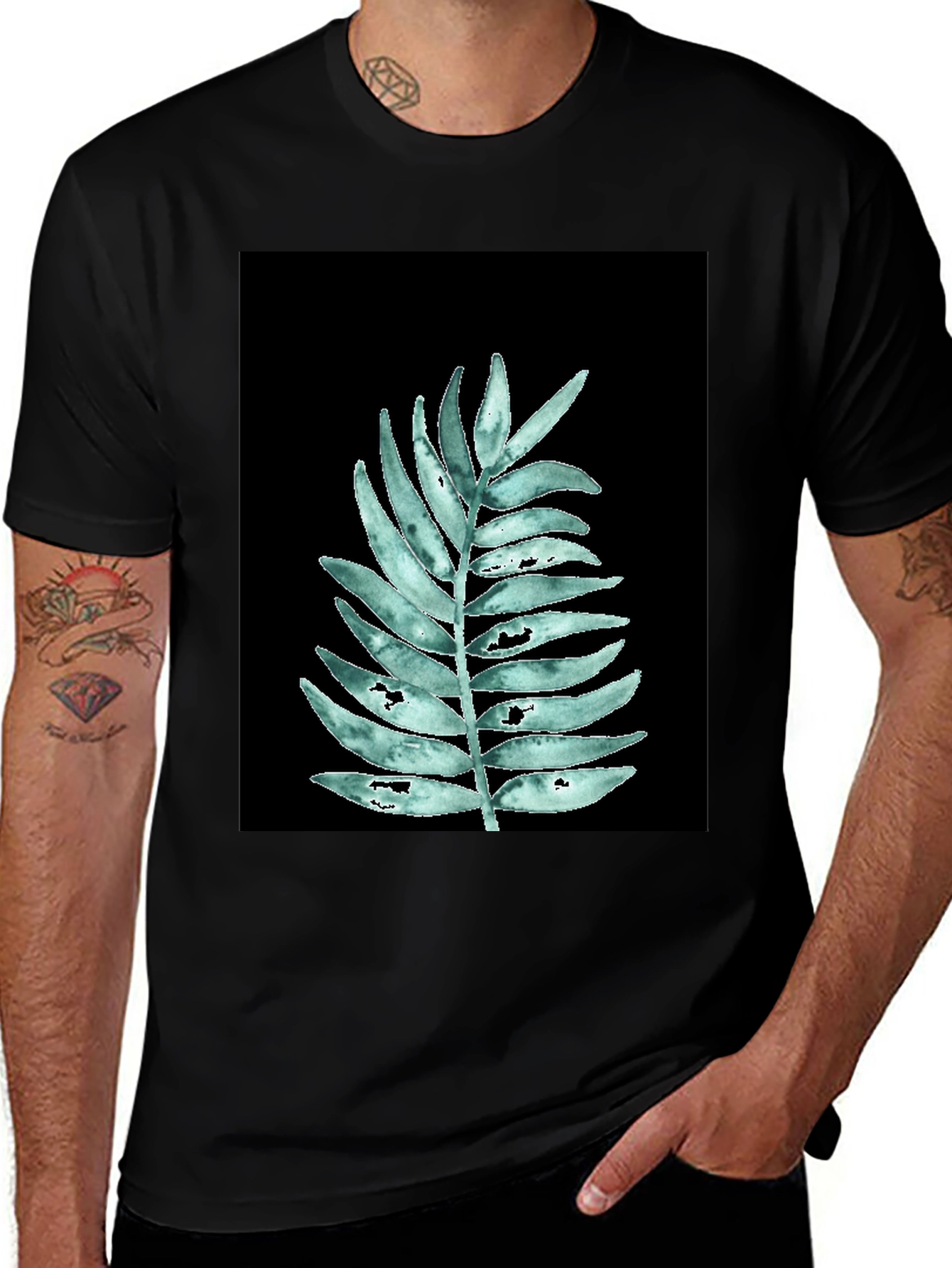 Leaf Design Black T-Shirt
