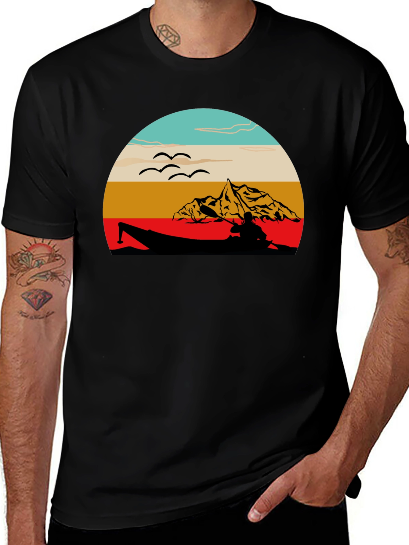 Variant 5 of Retro Kayak Sunset Graphic Tee