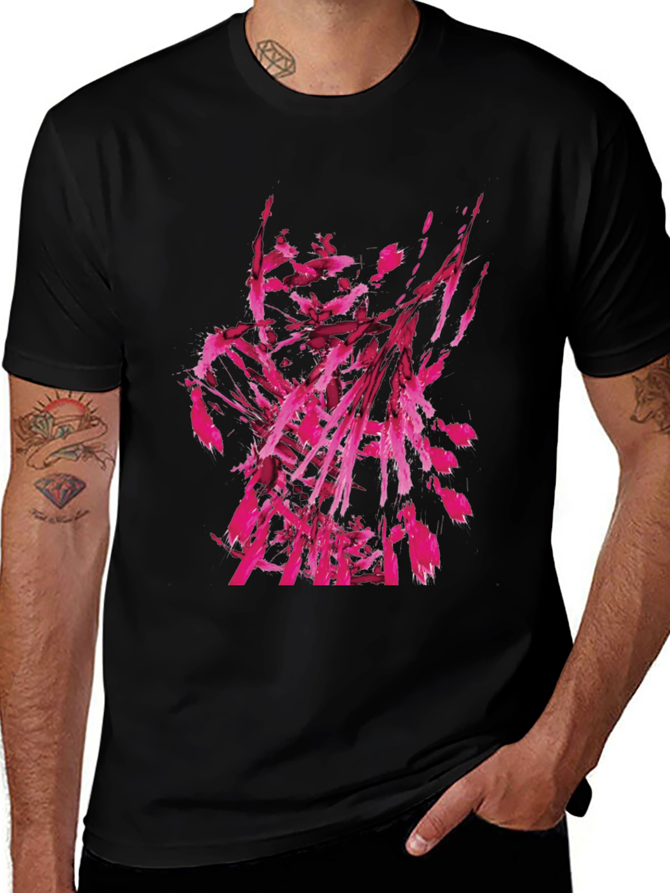 Variant 17 of Abstract Pink Print Black T-Shirt