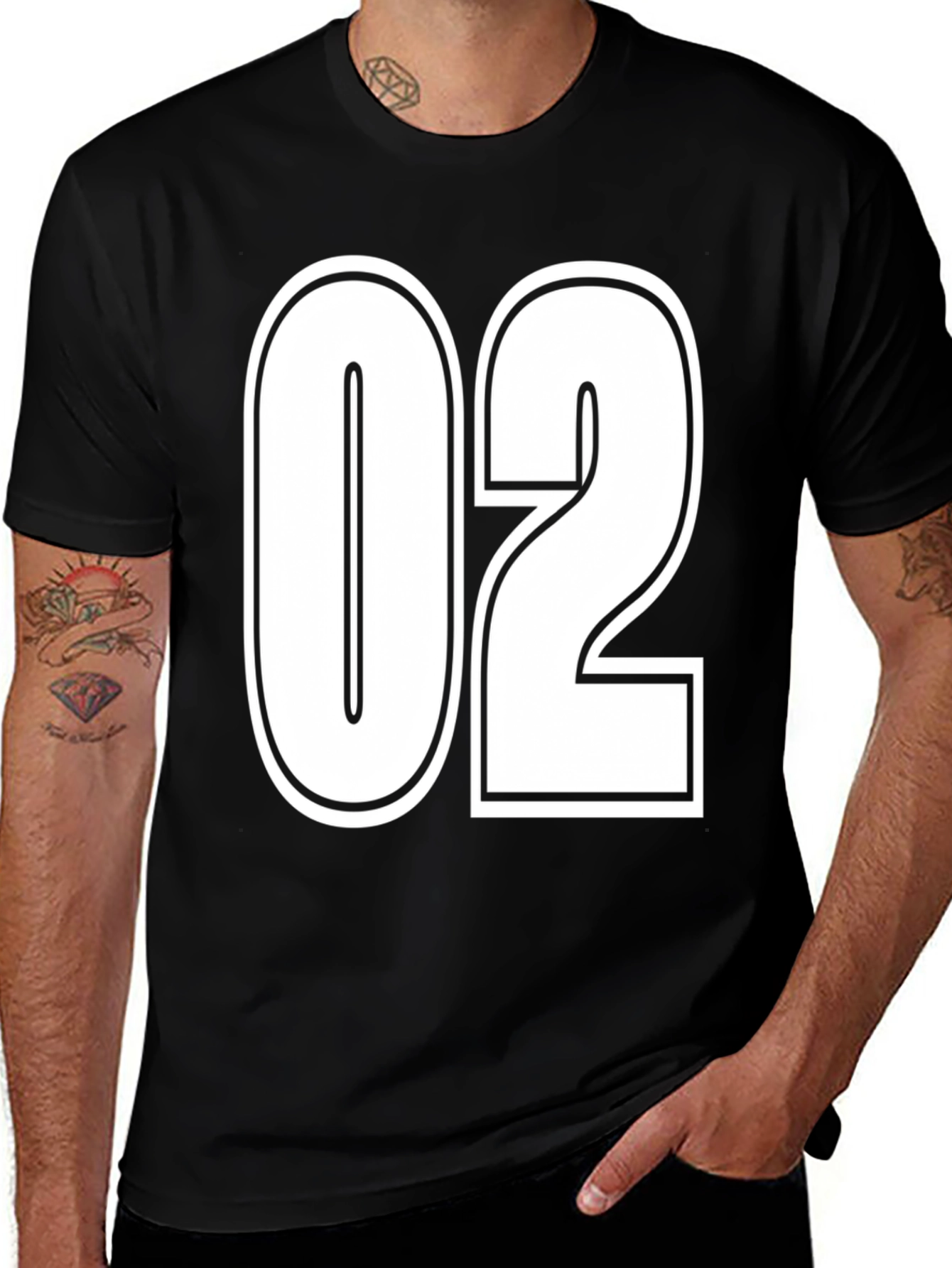 Variant 15 of Black T-Shirt with White "02" Graphic