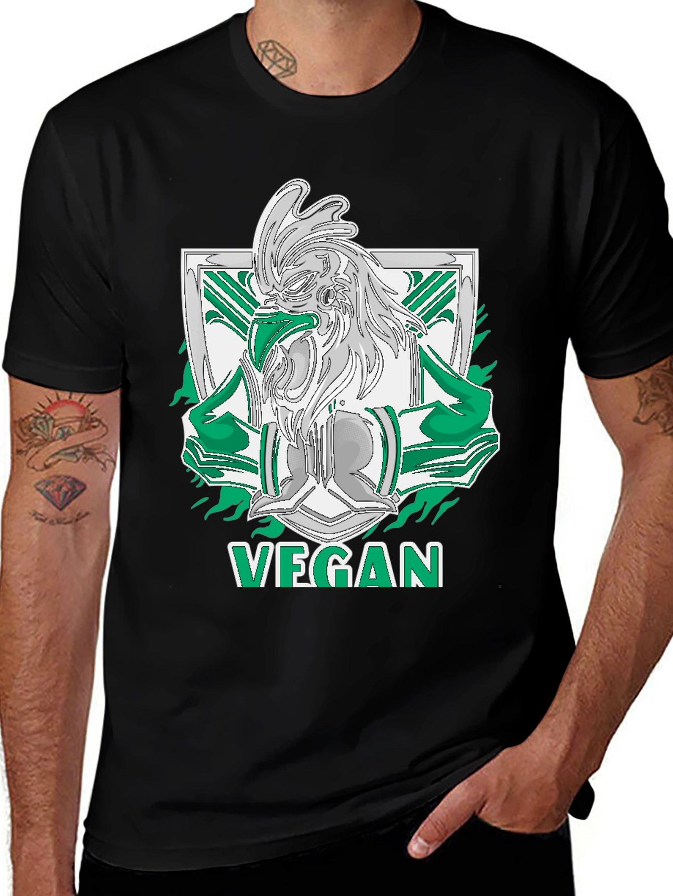 Variant 4 of Vegan Rooster Graphic Tee - Black
