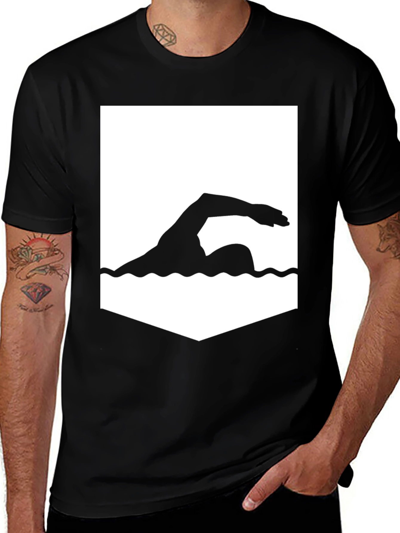Variant 7 of Swimmer Graphic Tee - Black Cotton T-Shirt