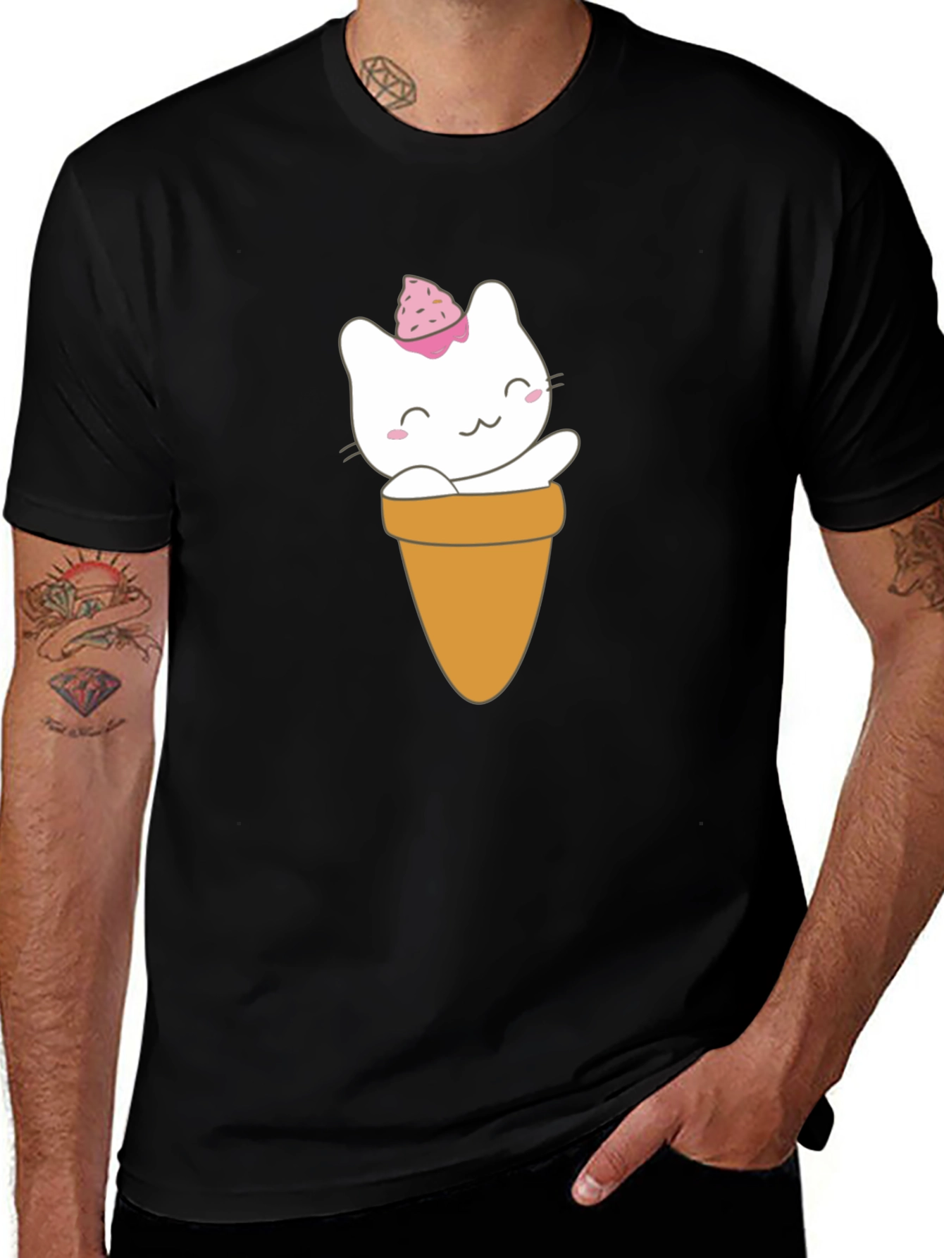 Variant 20 of Cute Cat Ice Cream Cone Graphic Tee