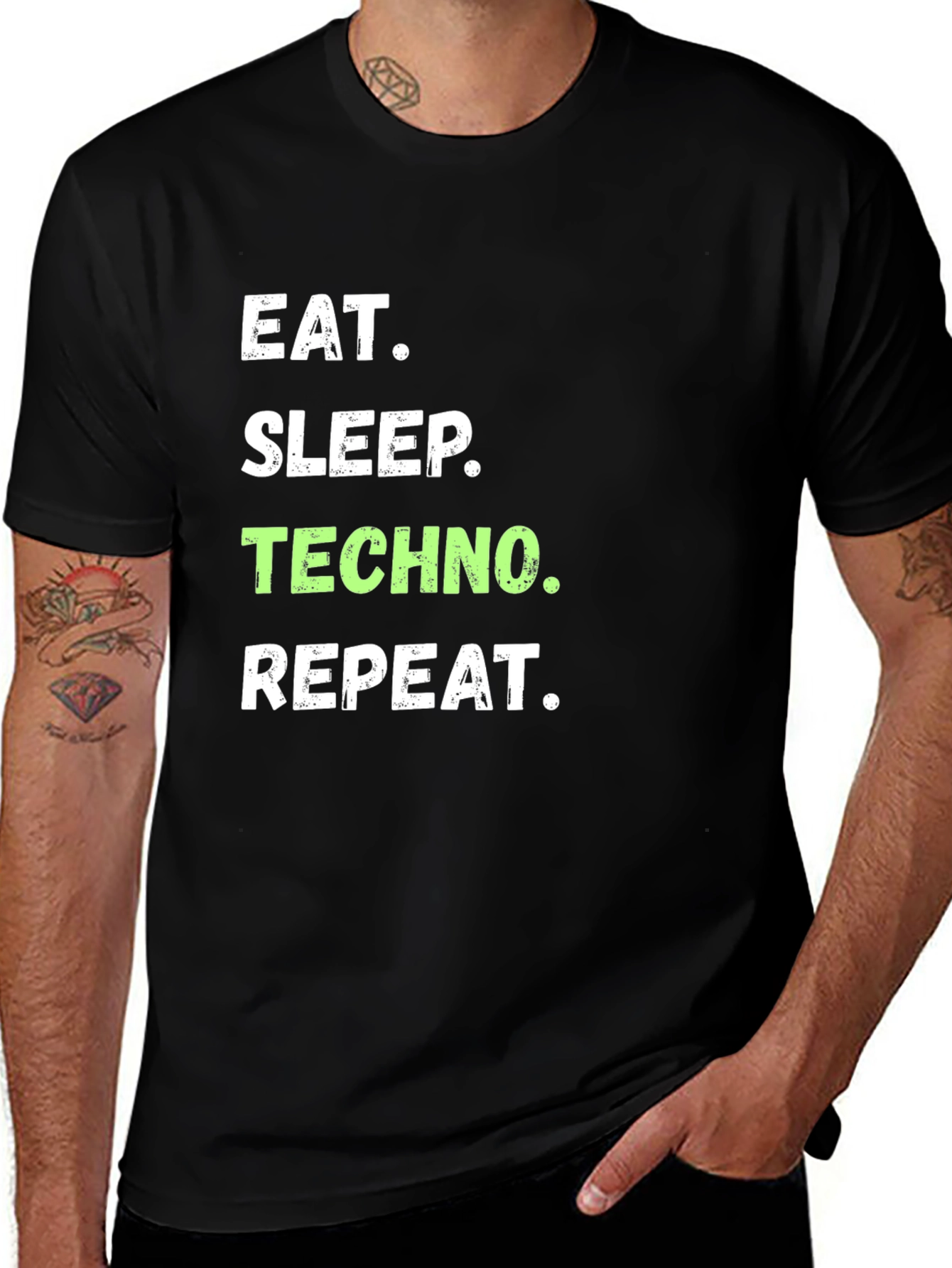 Variant 17 of Eat Sleep Techno Repeat Black Graphic T-Shirt