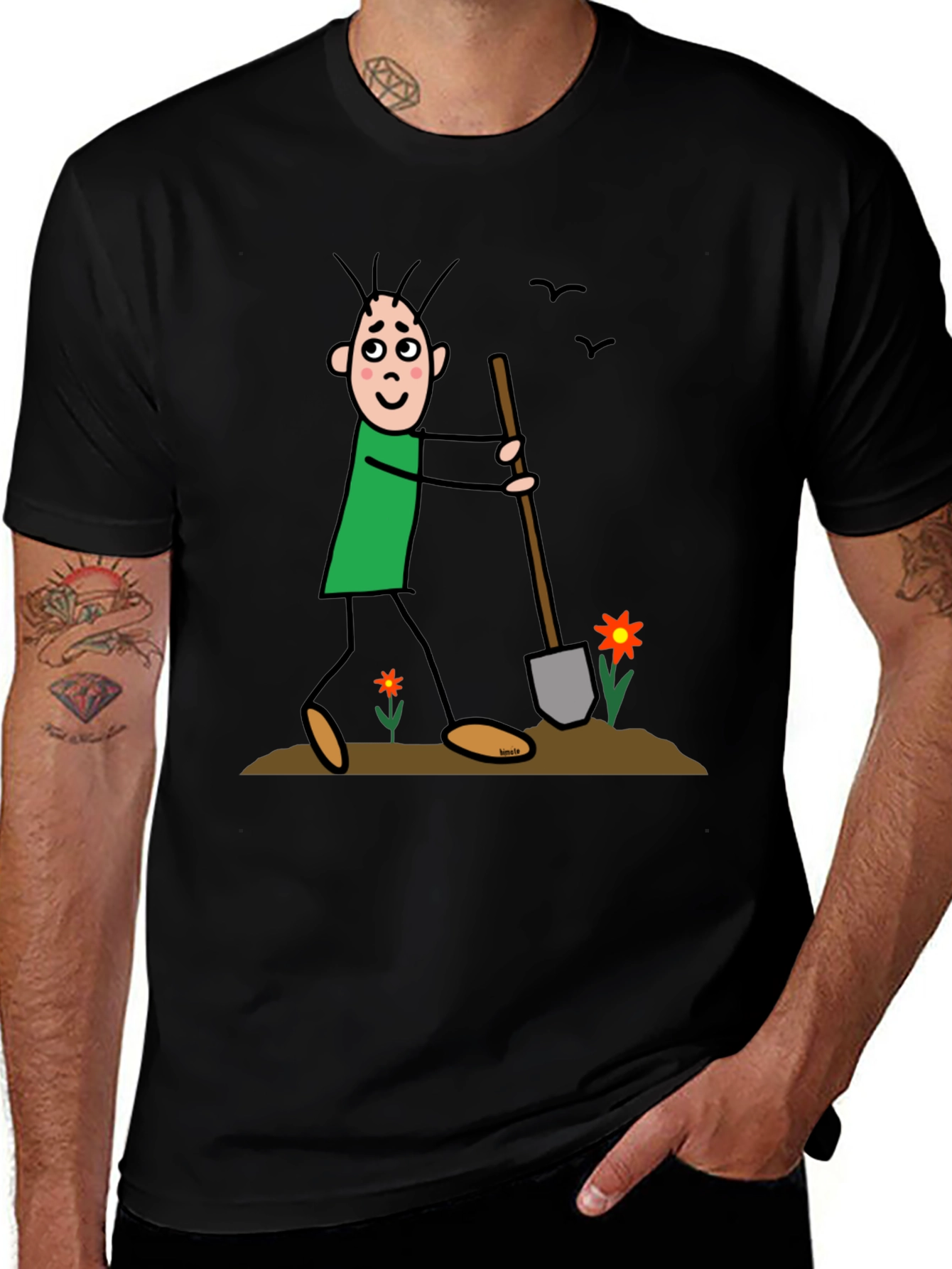 Variant 12 of Gardener Stick Figure Graphic Tee - Black