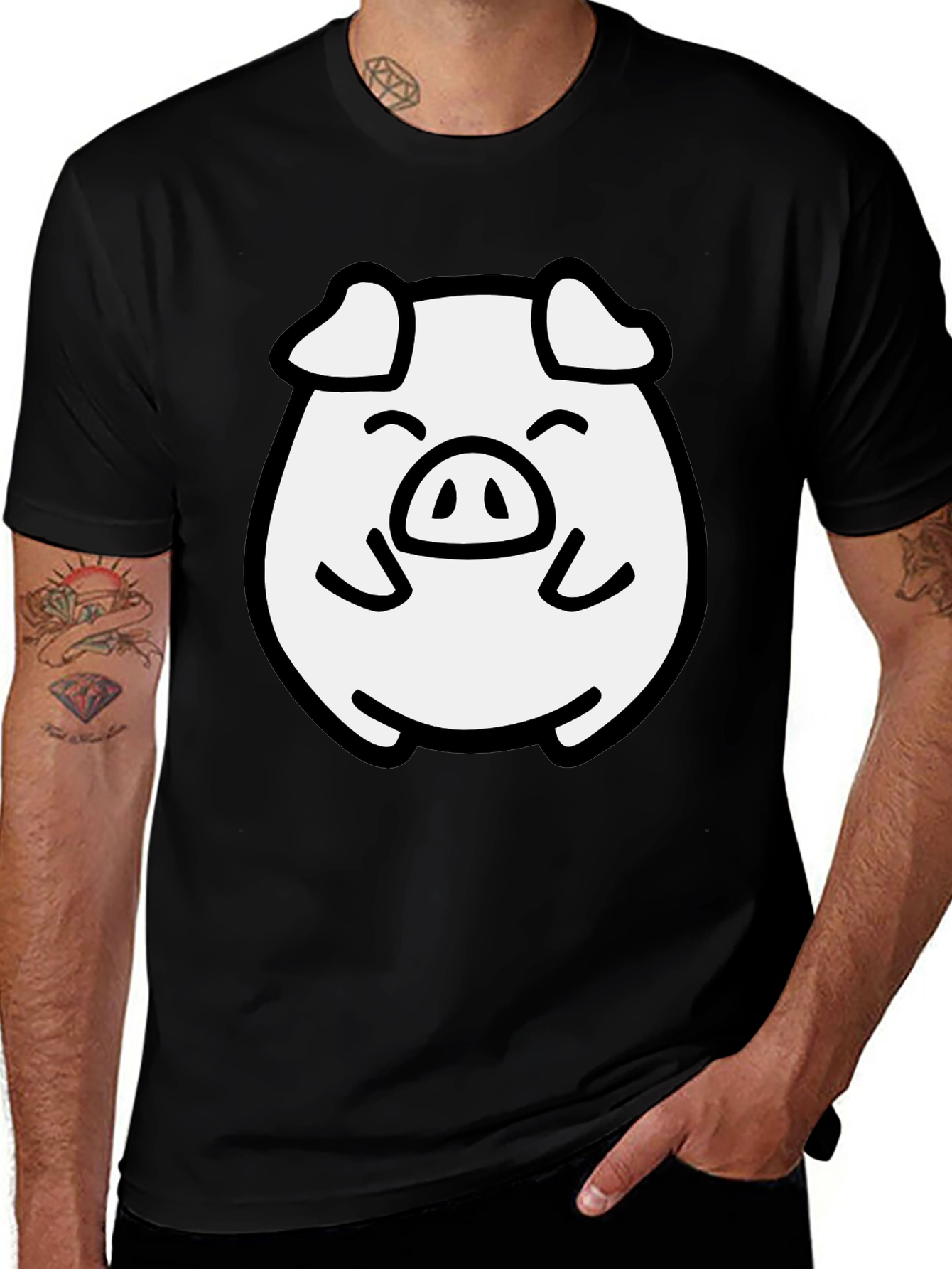 Variant 14 of Cute Pig Graphic Black T-Shirt