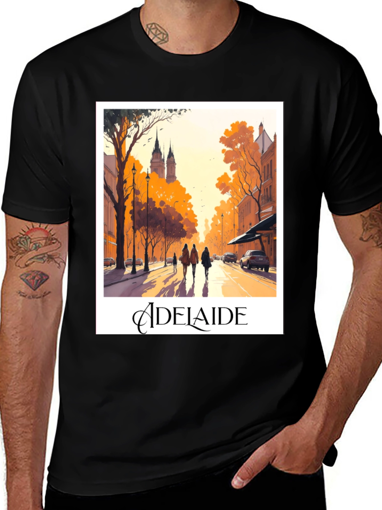 Adelaide Cityscape Black T-Shirt