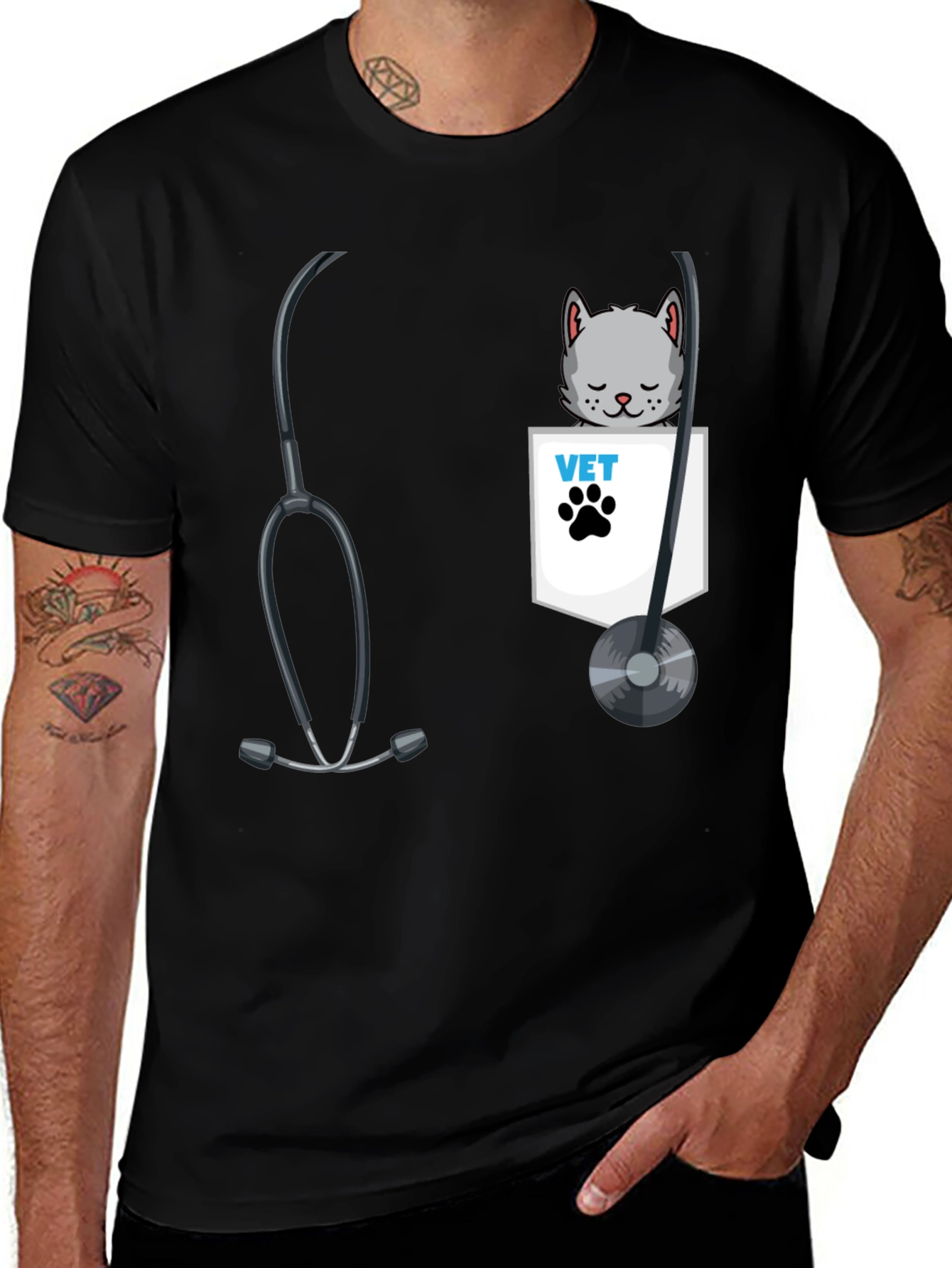 Vet Cat Pocket Graphic T-Shirt