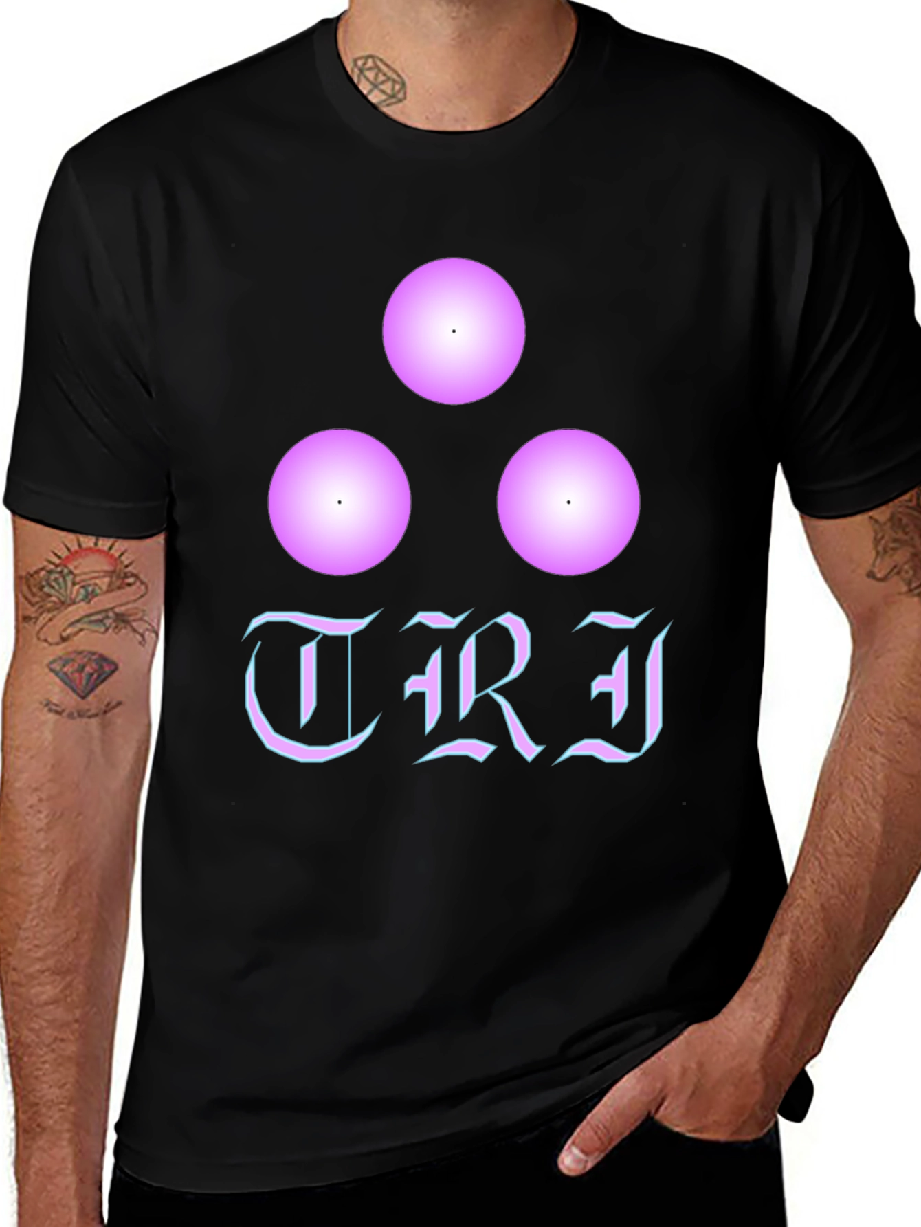 Variant 23 of Black T-Shirt with 'TRJ' and Orb Design